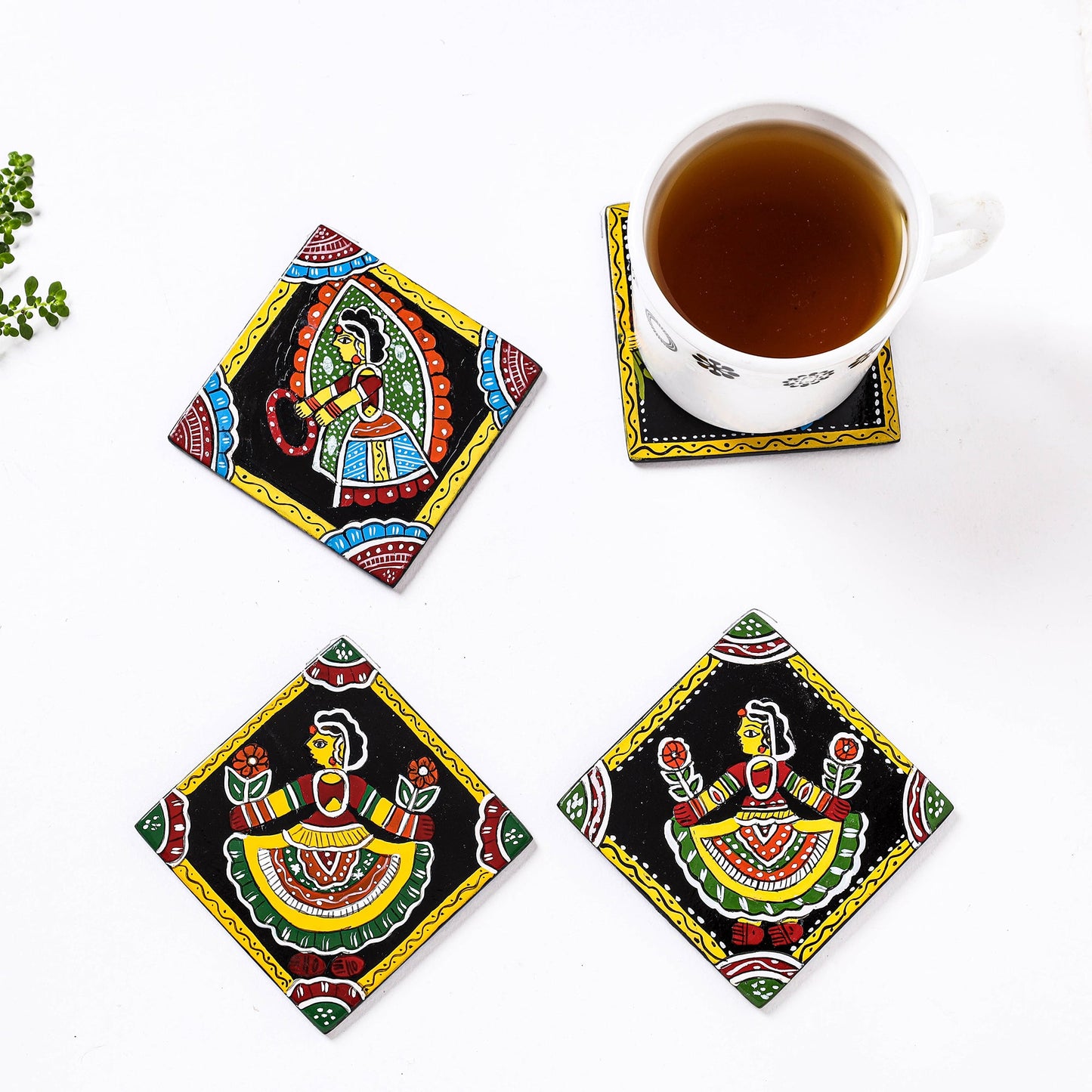 Tikuli Art Handpainted Wooden Coasters (Set of 4)