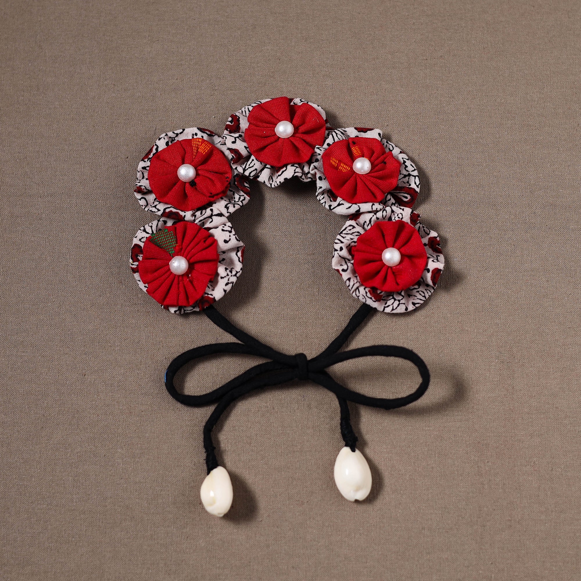 Red - Handmade Fabart Ghungroo Work Hair Clip 08