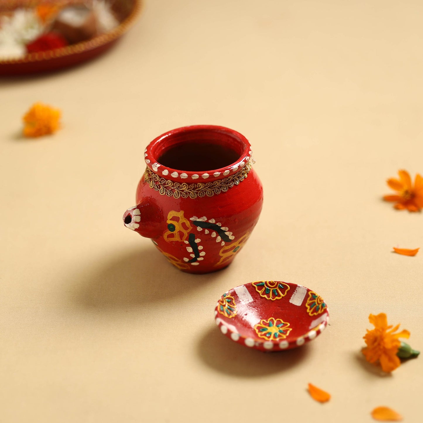 Traditional Handpainted Clay Karwa Chauth Pooja Kalash