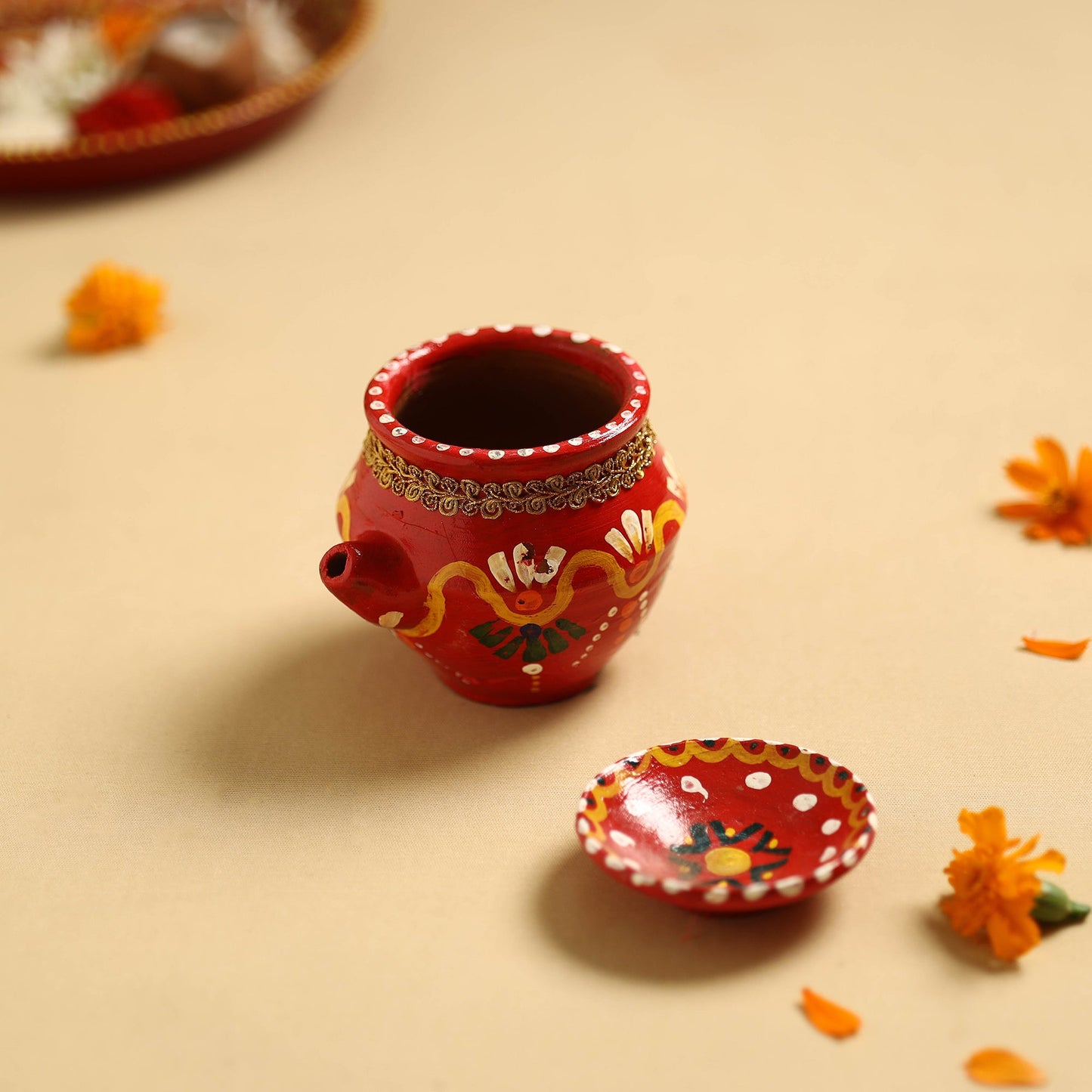 Traditional Handpainted Clay Karwa Chauth Pooja Kalash
