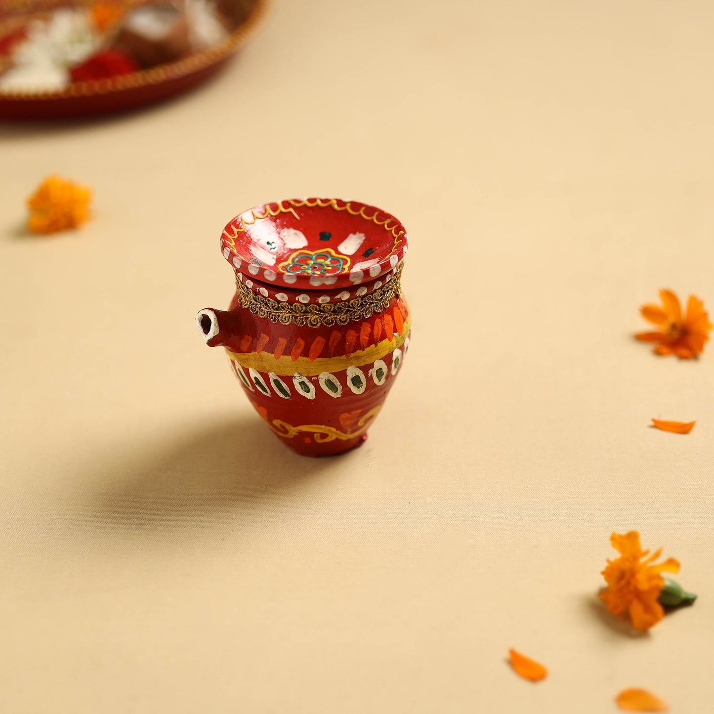 Traditional Handpainted Clay Karwa Chauth Pooja Kalash