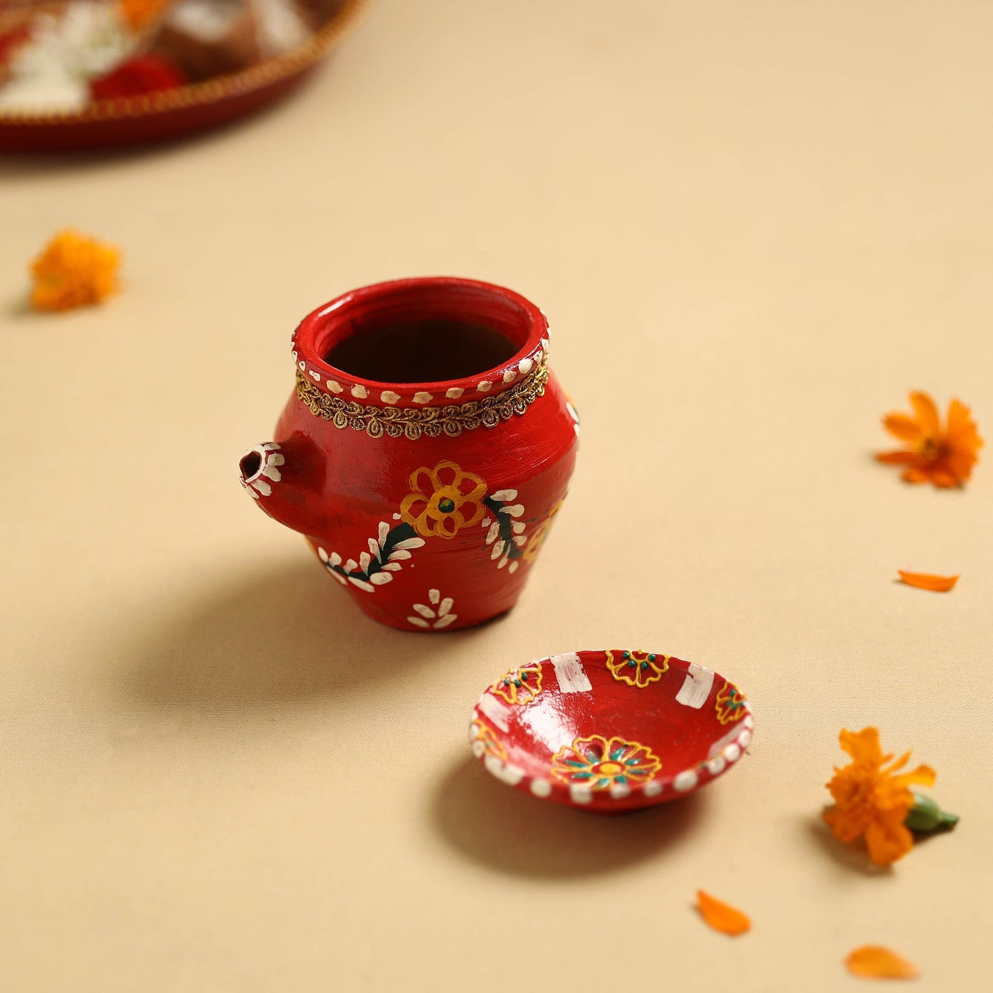 Traditional Handpainted Clay Karwa Chauth Pooja Kalash