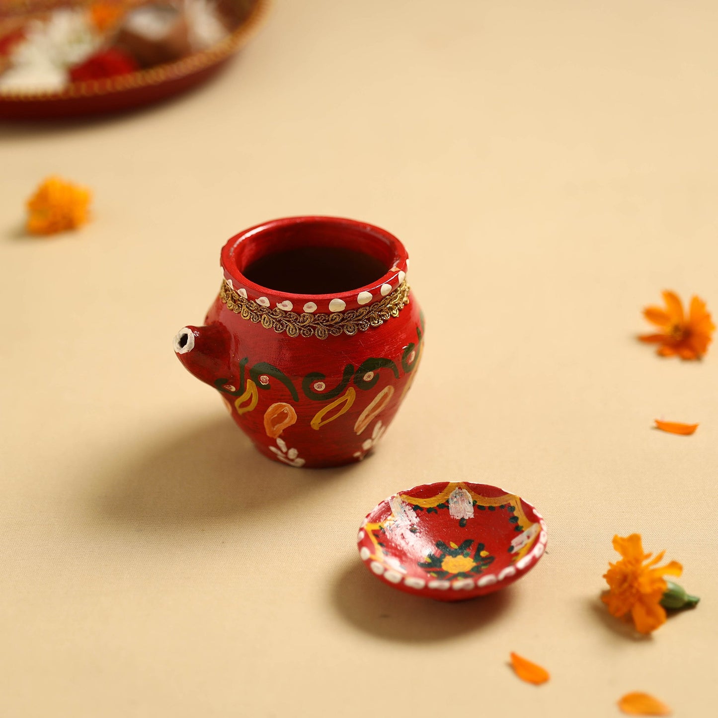 Traditional Handpainted Clay Karwa Chauth Pooja Kalash
