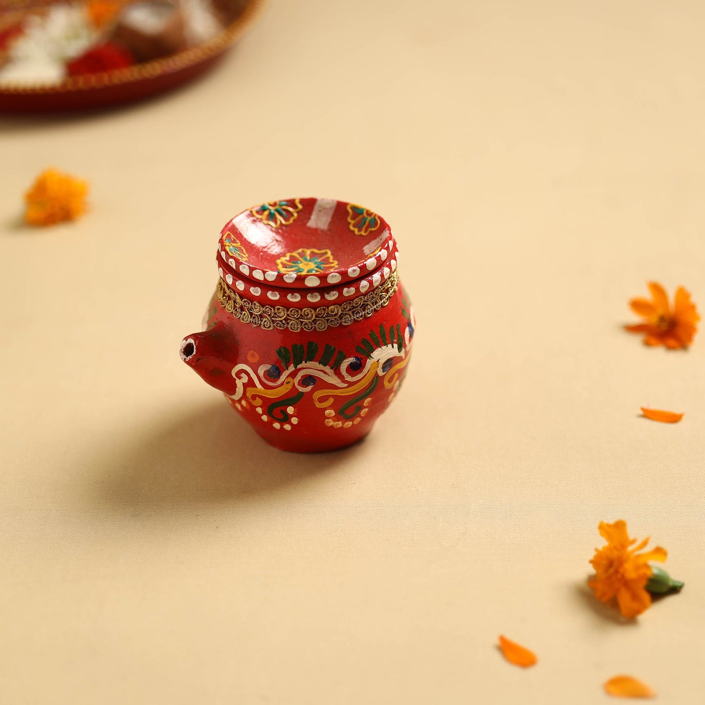 Traditional Handpainted Clay Karwa Chauth Pooja Kalash