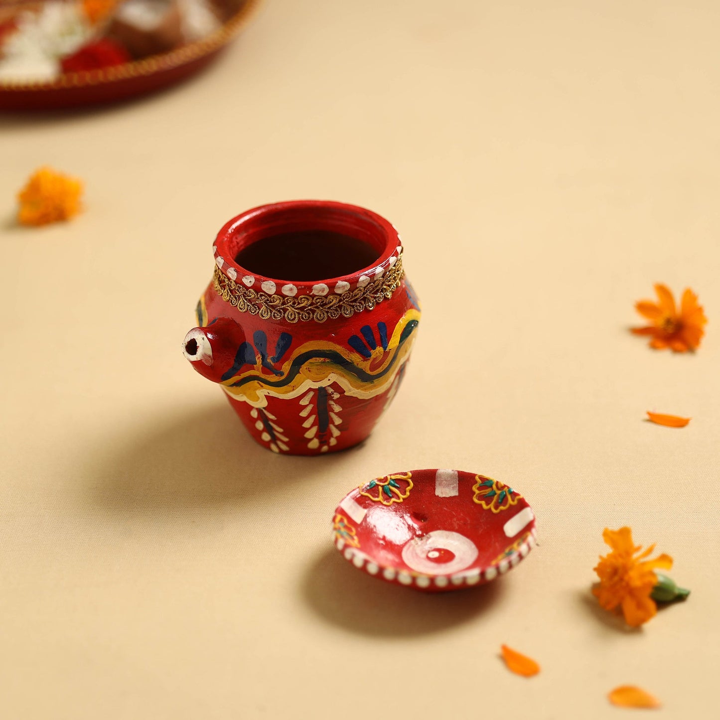 Traditional Handpainted Clay Karwa Chauth Pooja Kalash