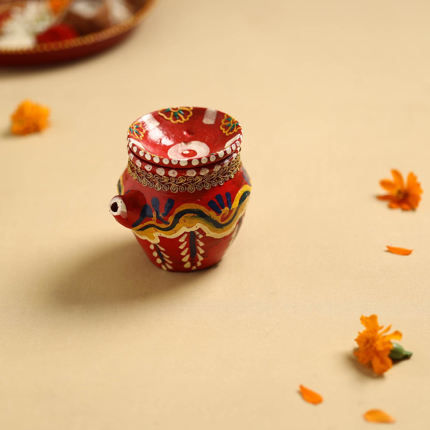 Traditional Handpainted Clay Karwa Chauth Pooja Kalash