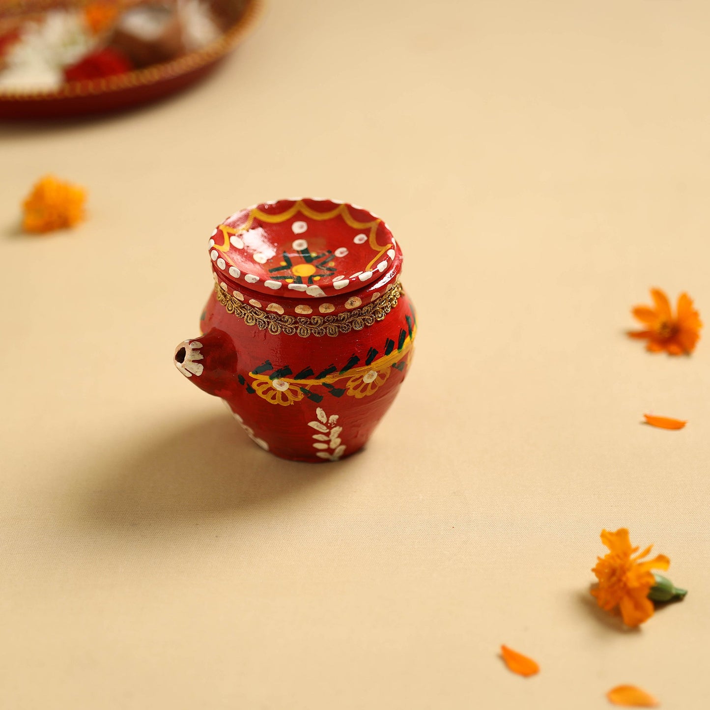 Traditional Handpainted Clay Karwa Chauth Pooja Kalash