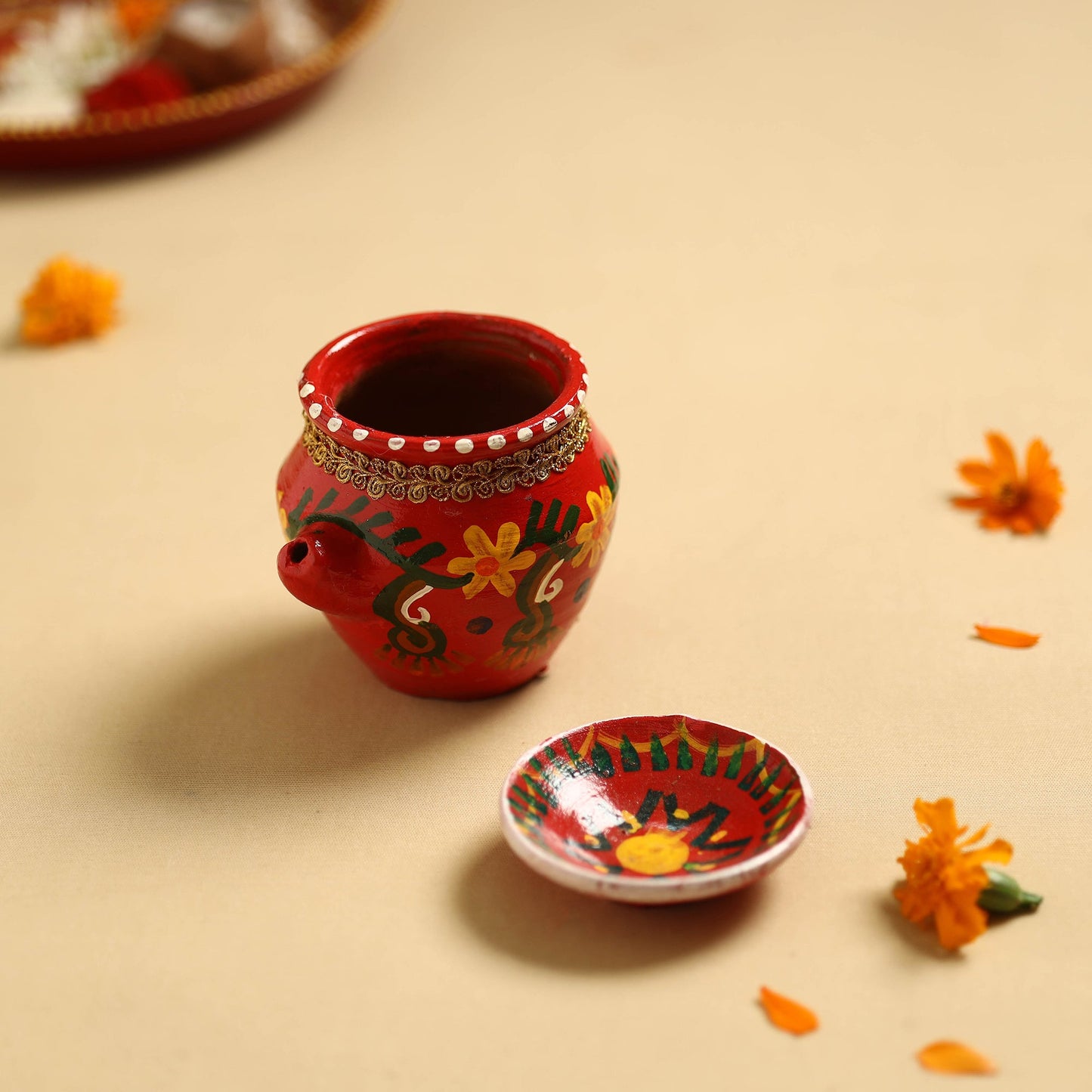 Traditional Handpainted Clay Karwa Chauth Pooja Kalash