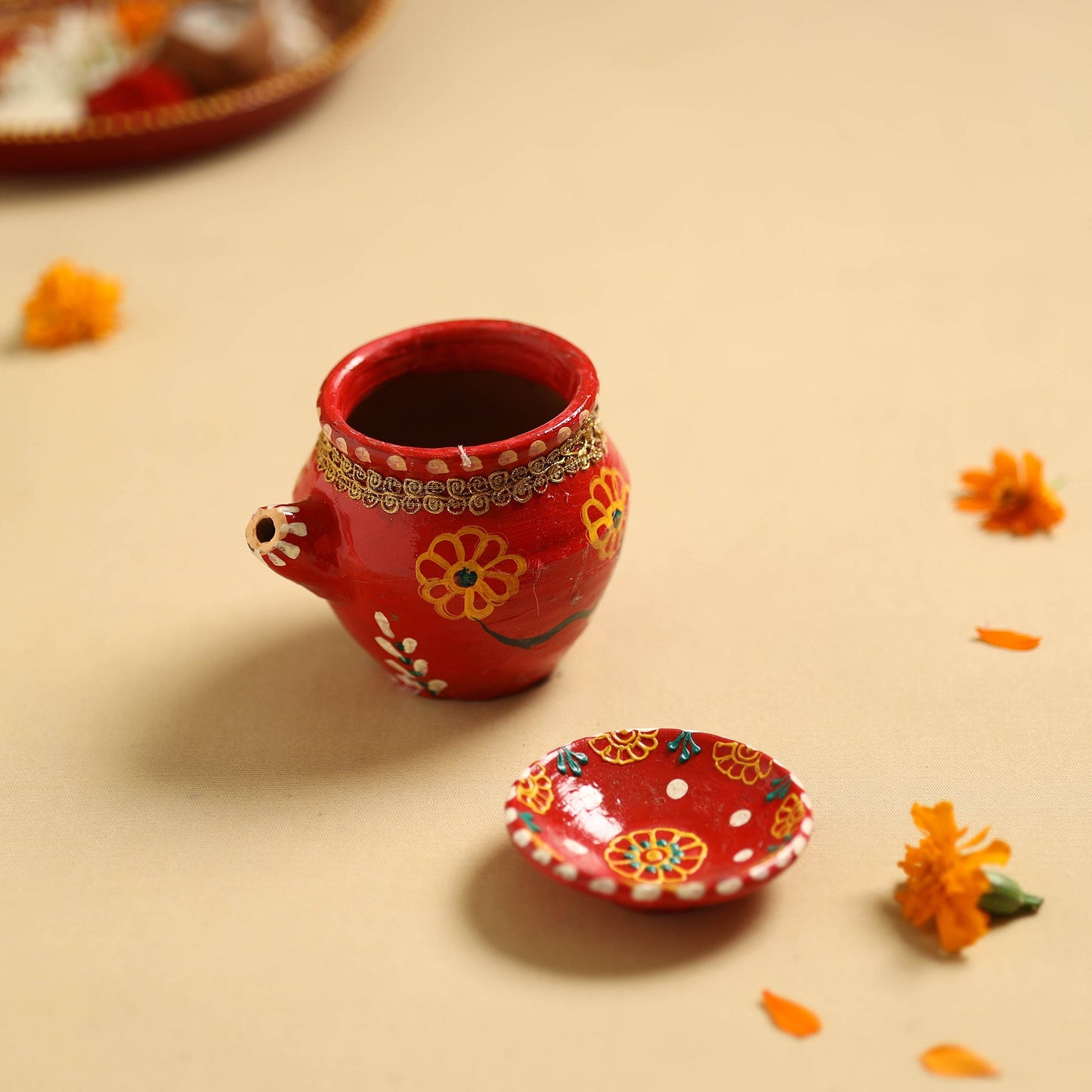 Traditional Handpainted Clay Karwa Chauth Pooja Kalash