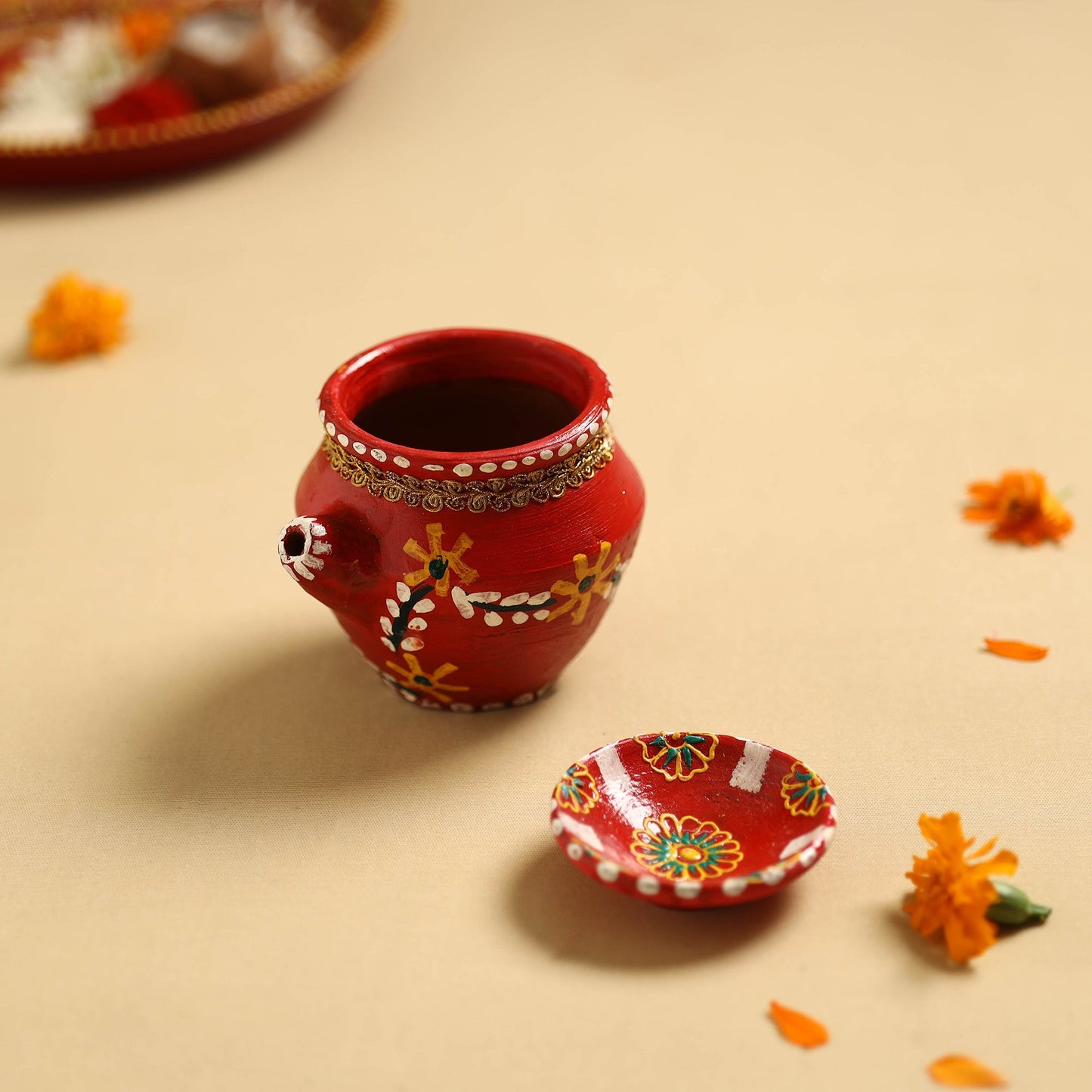 Traditional Handpainted Clay Karwa Chauth Pooja Kalash