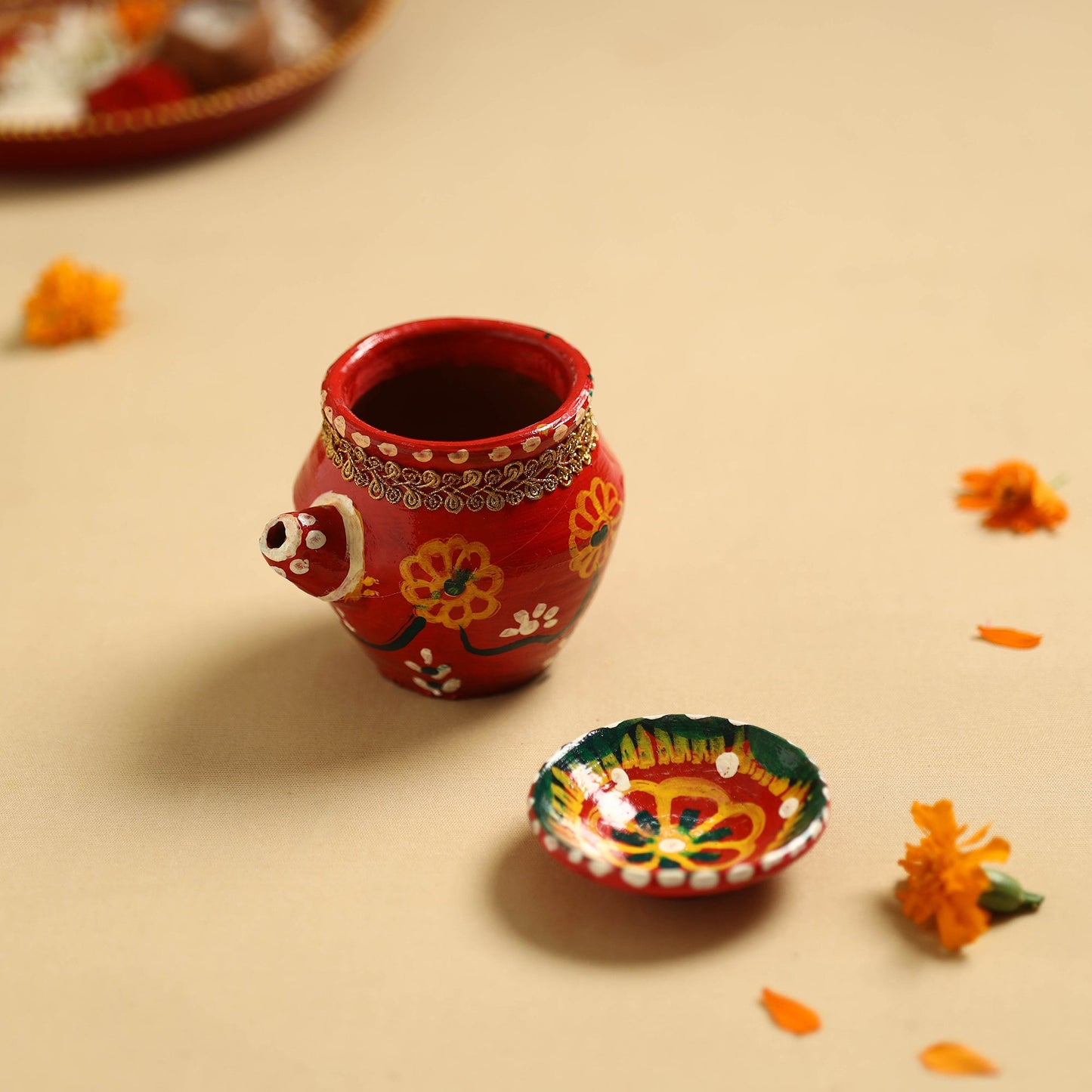 Traditional Handpainted Clay Karwa Chauth Pooja Kalash