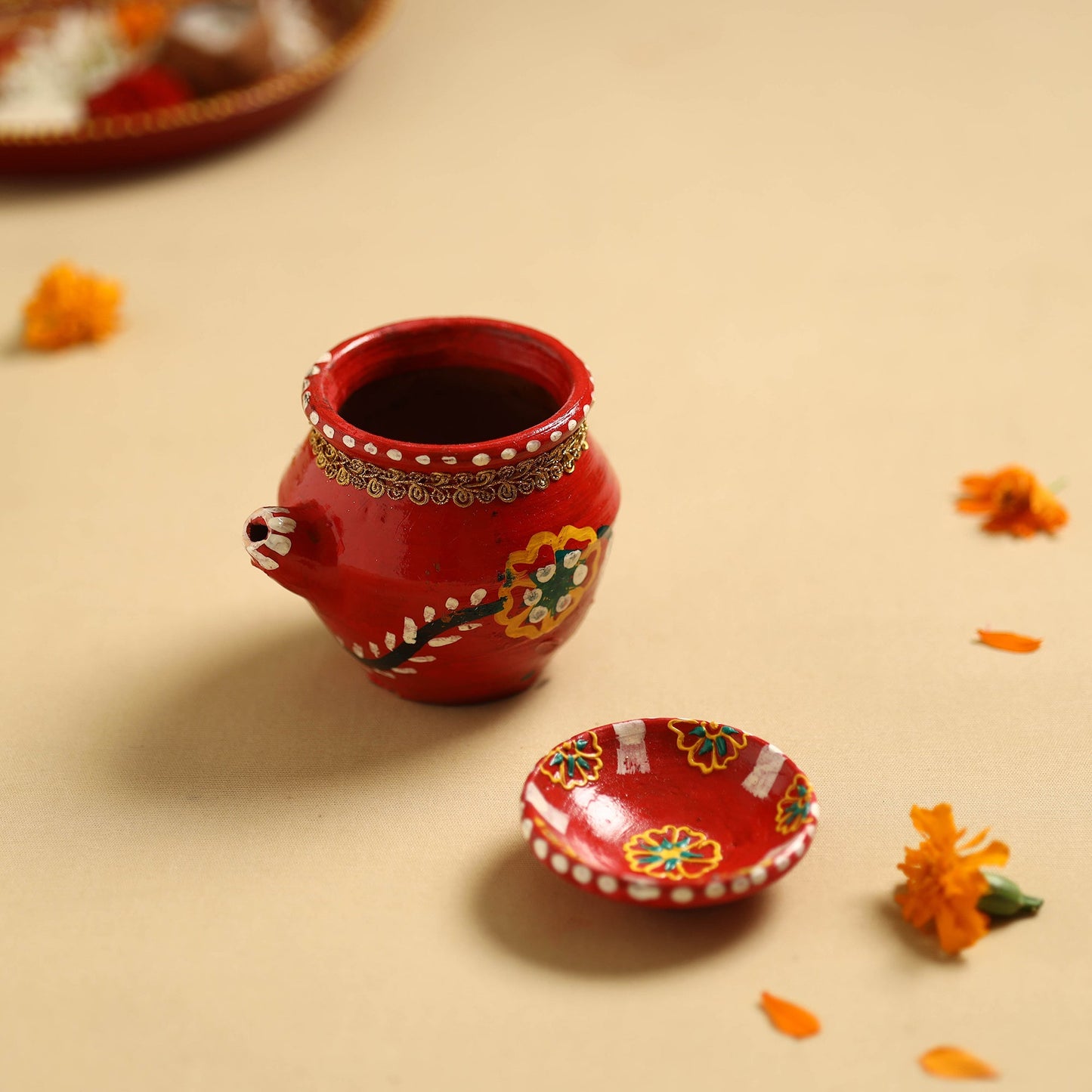 Traditional Handpainted Clay Karwa Chauth Pooja Kalash