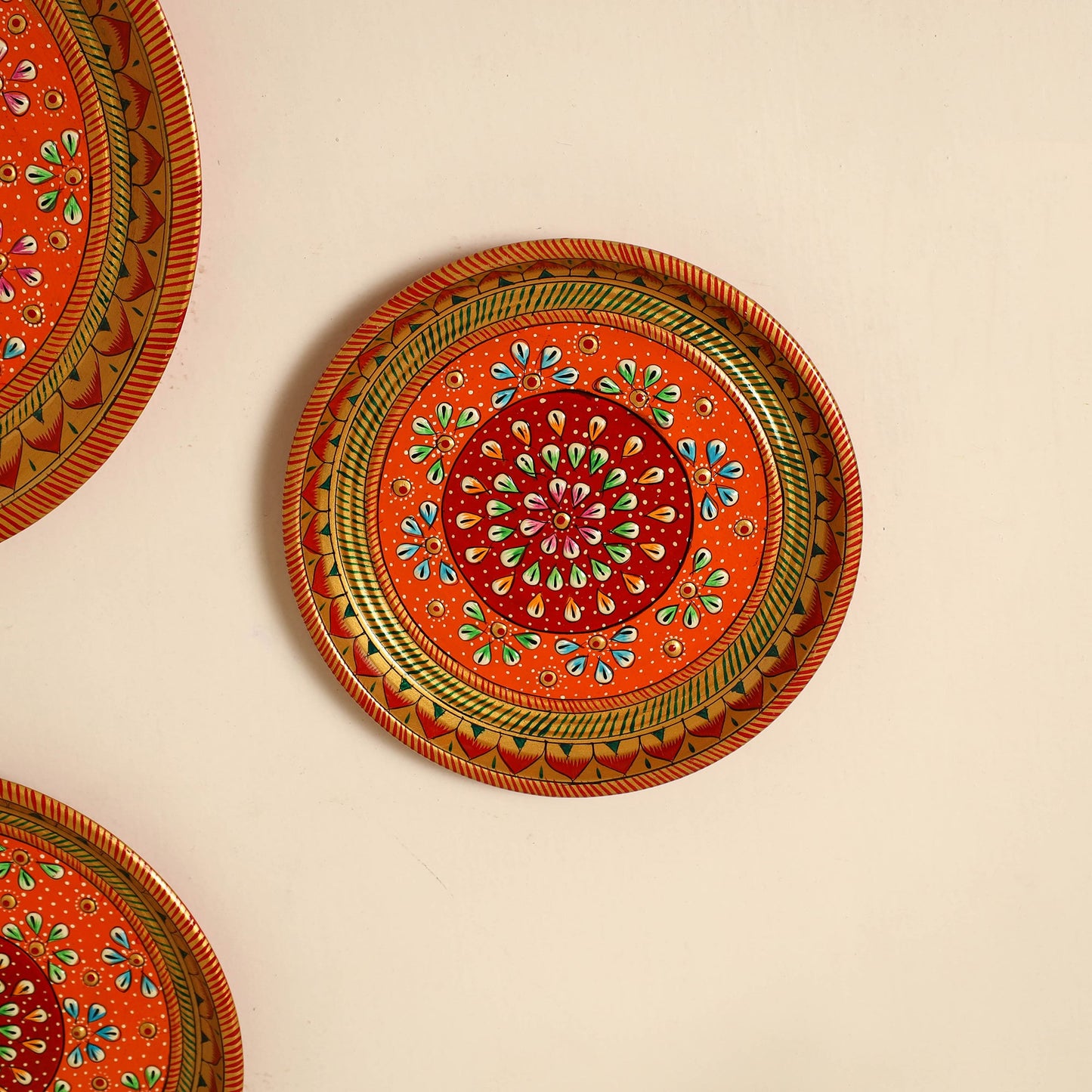 Traditional Handpainted Stainless Steel Plate (set of 3)