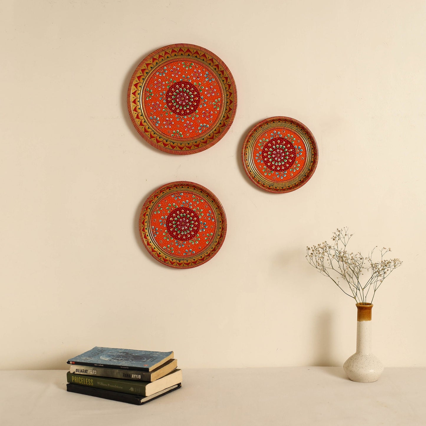 Traditional Handpainted Stainless Steel Plate (set of 3)