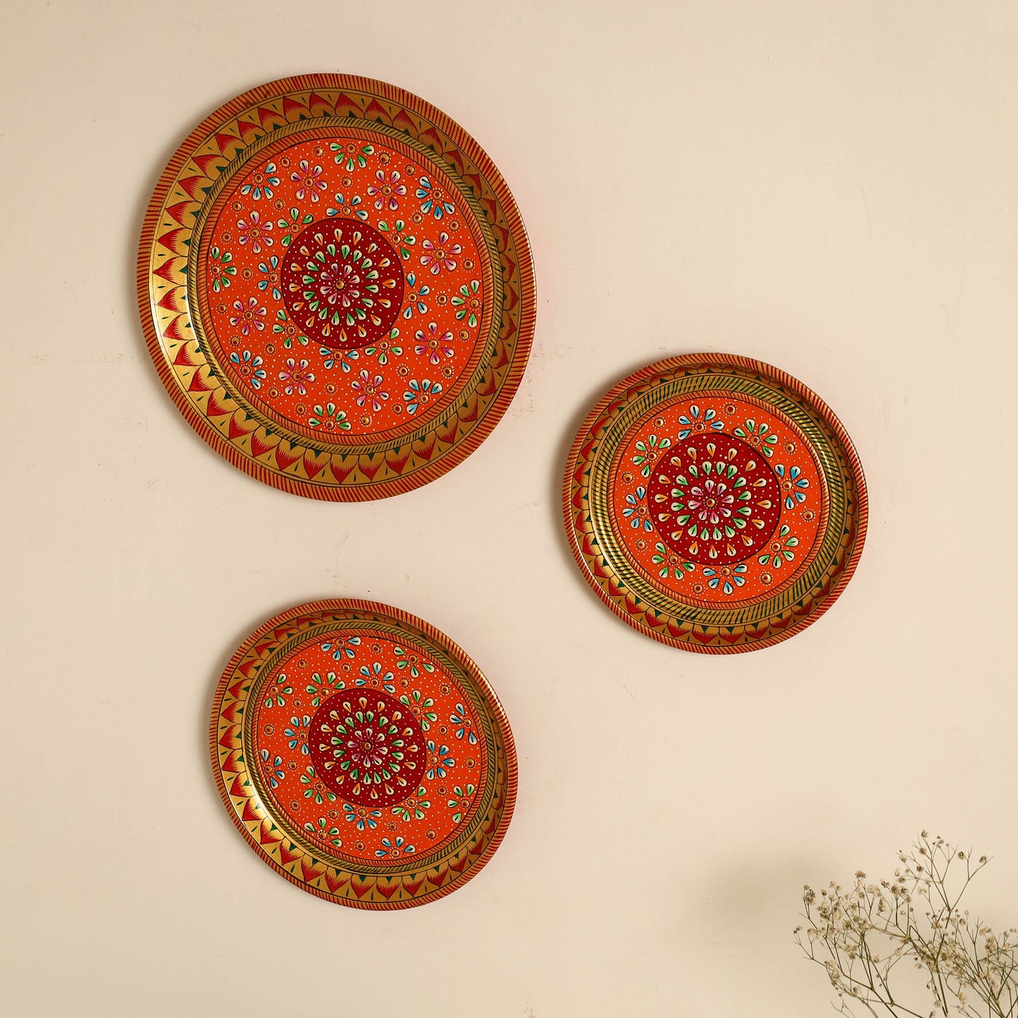 Traditional Handpainted Stainless Steel Plate (set of 3)