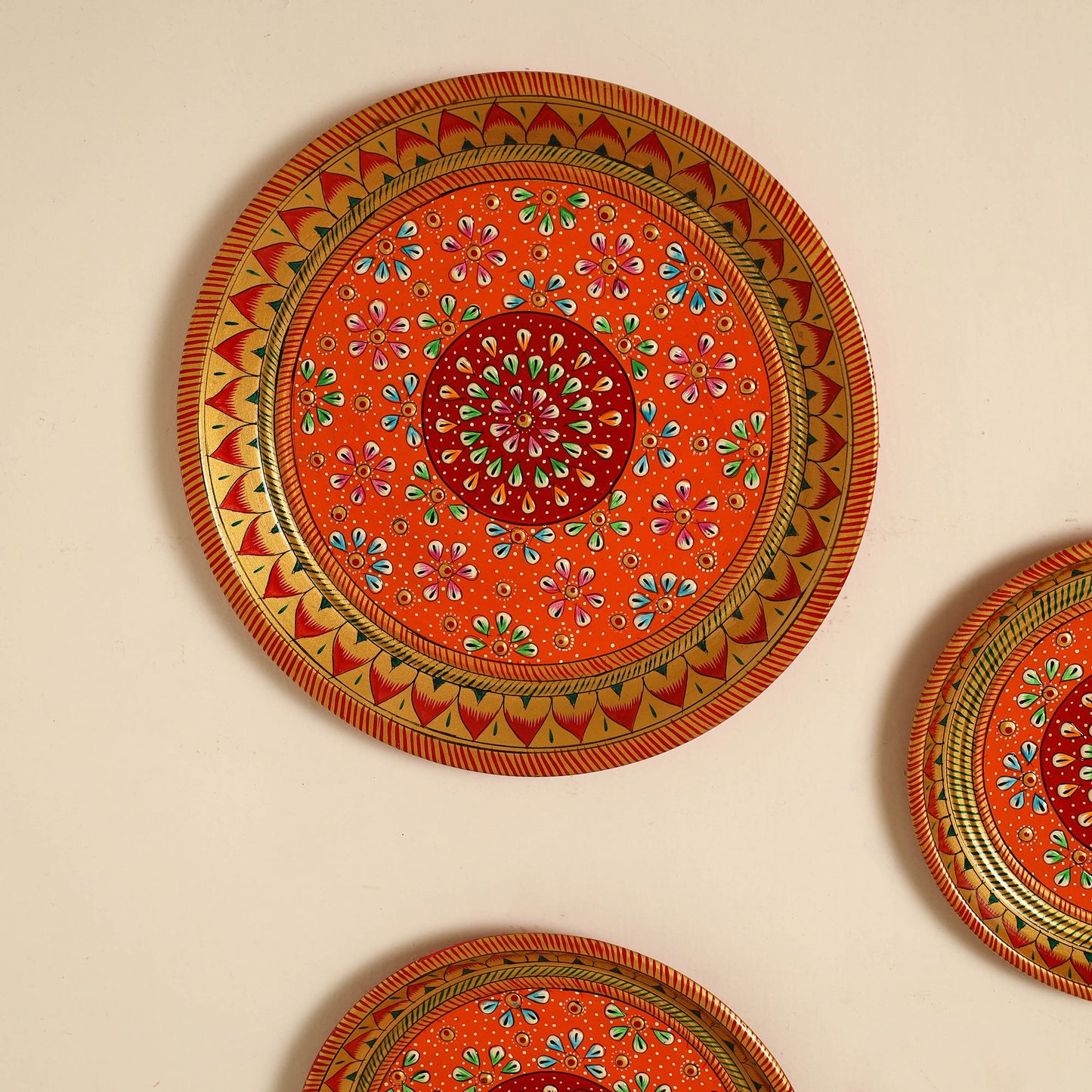 Traditional Handpainted Stainless Steel Plate (set of 3)