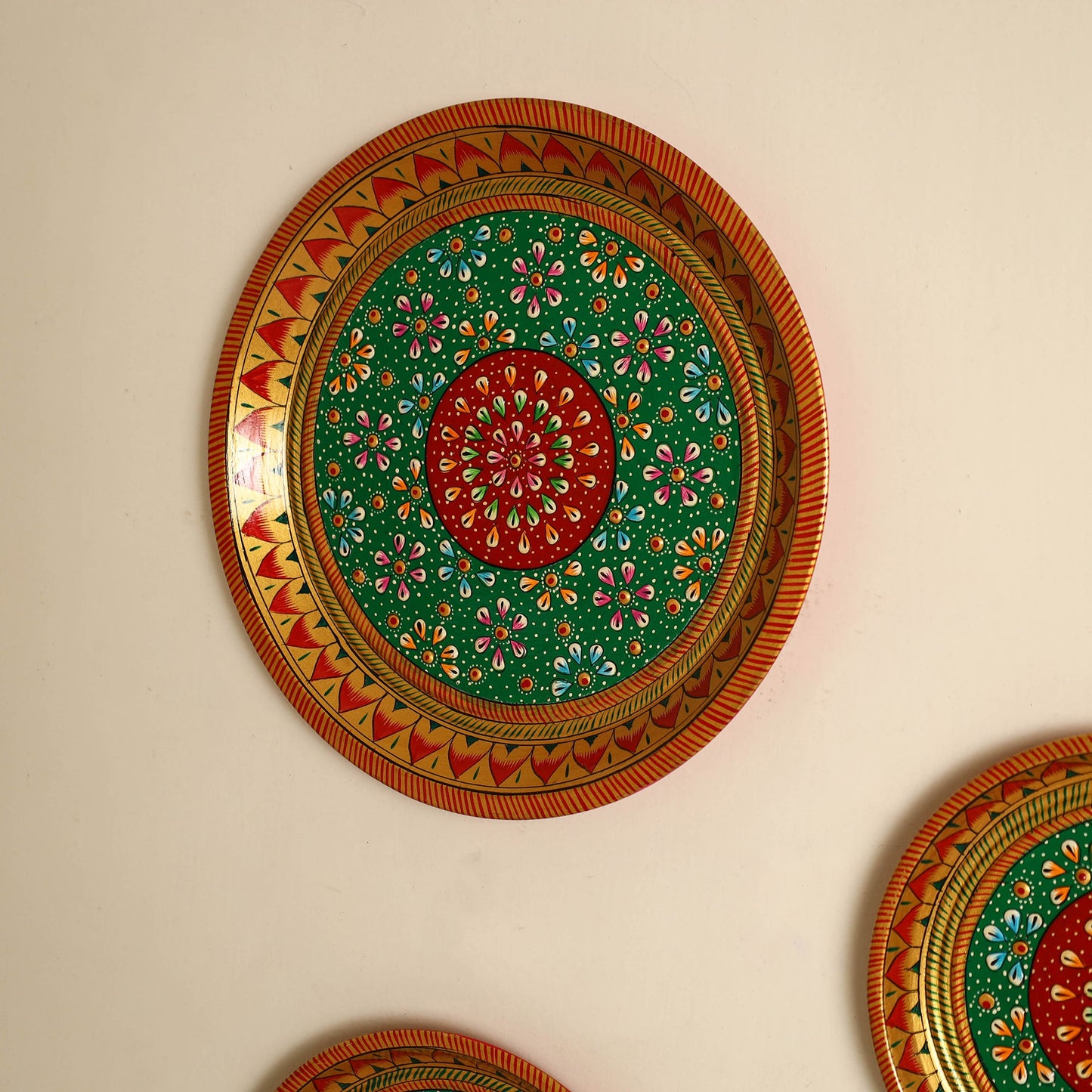 Traditional Handpainted Stainless Steel Plate (set of 3)