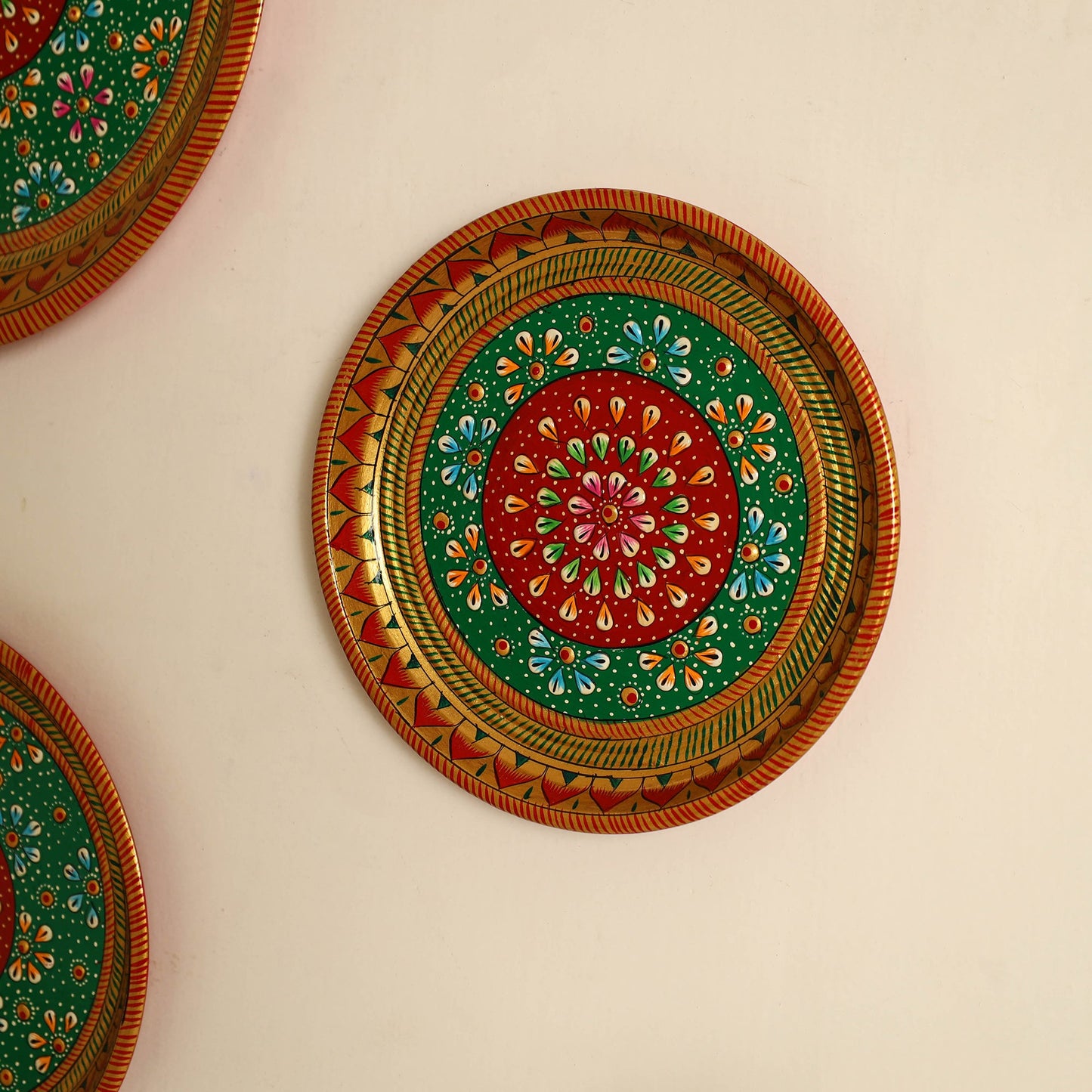 Traditional Handpainted Stainless Steel Plate (set of 3)