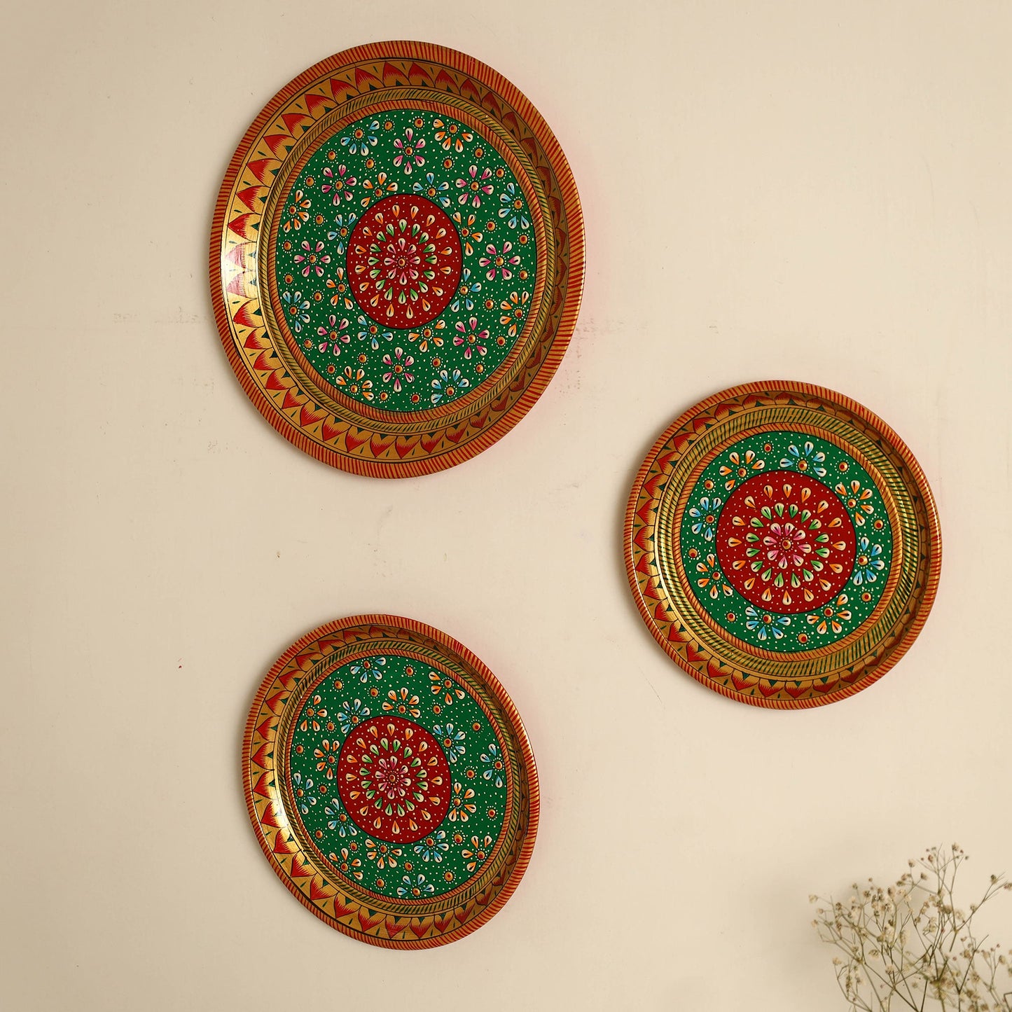 Traditional Handpainted Stainless Steel Plate (set of 3)