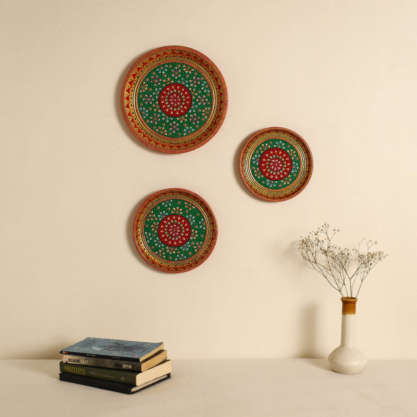 Traditional Handpainted Stainless Steel Plate (set of 3)