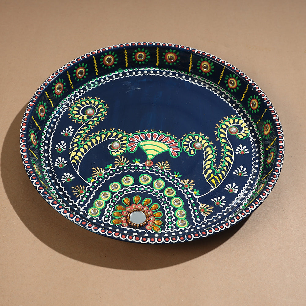 Traditional Handpainted Stainless Steel Pooja Thali