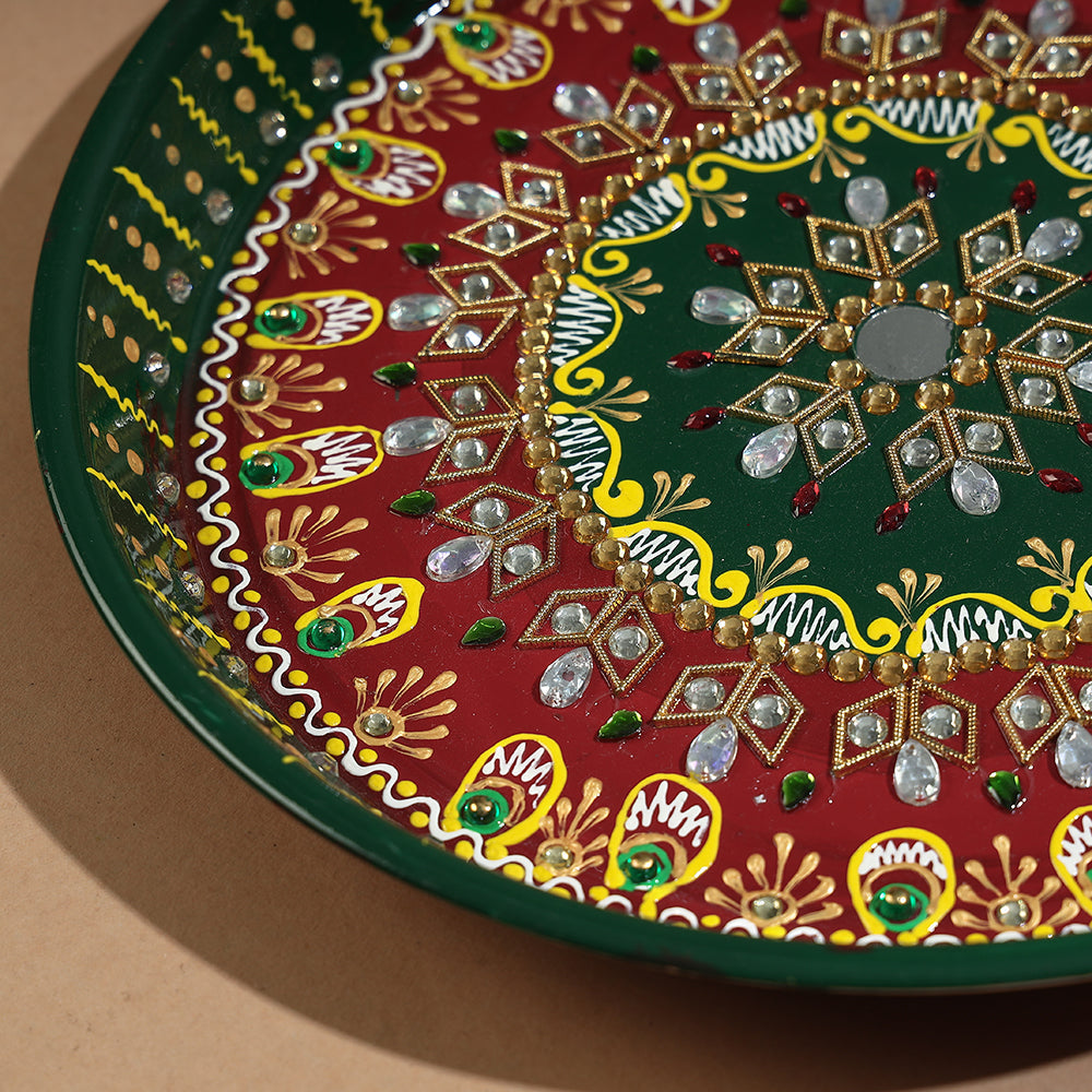 Traditional Handpainted Stainless Steel Pooja Thali