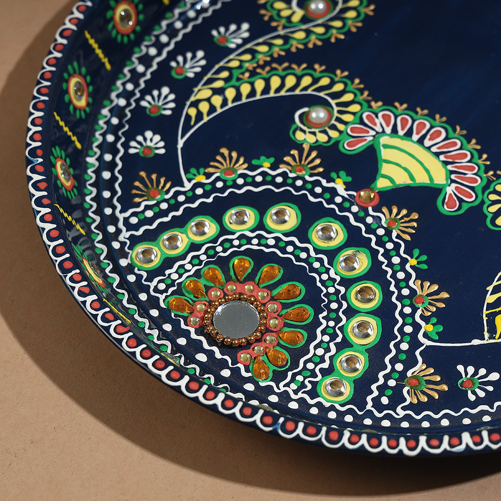 Traditional Handpainted Stainless Steel Pooja Thali