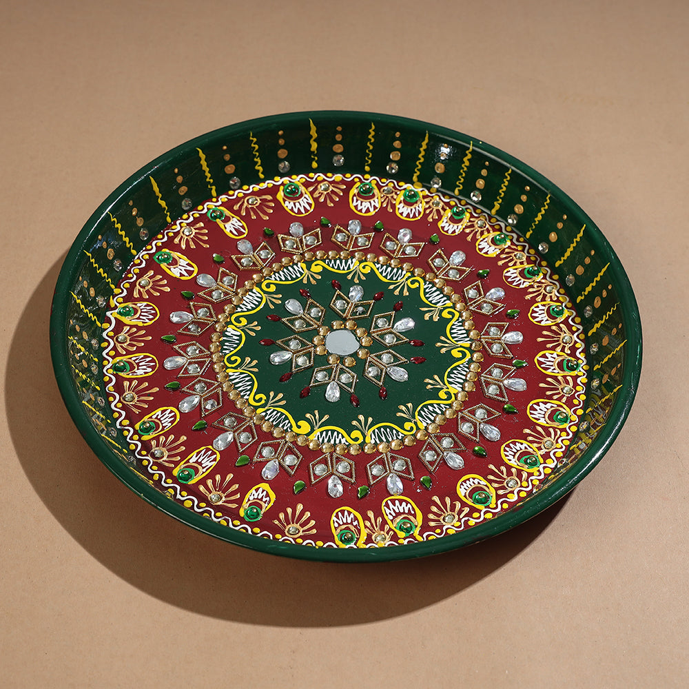 Traditional Handpainted Stainless Steel Pooja Thali