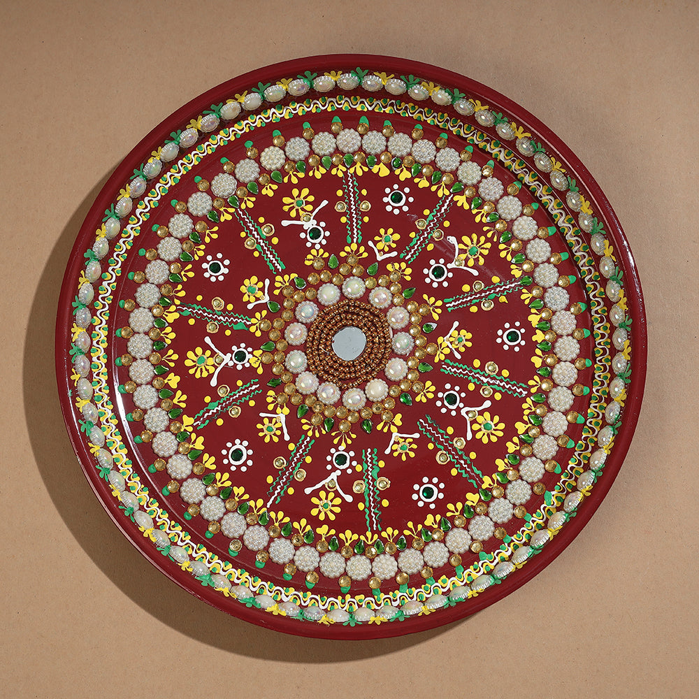 Traditional Handpainted Stainless Steel Pooja Thali