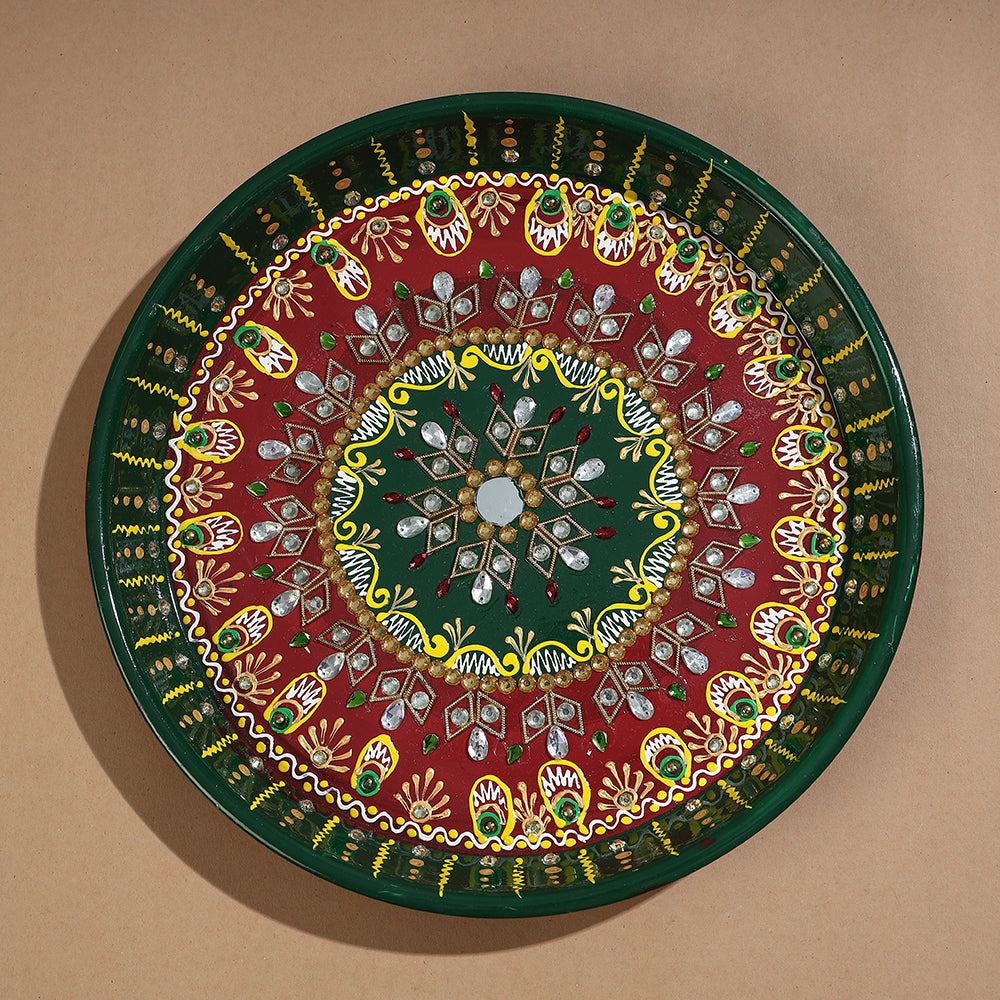Traditional Handpainted Stainless Steel Pooja Thali