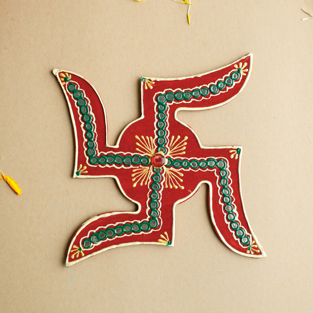 Traditional Handpainted Wooden Swastik