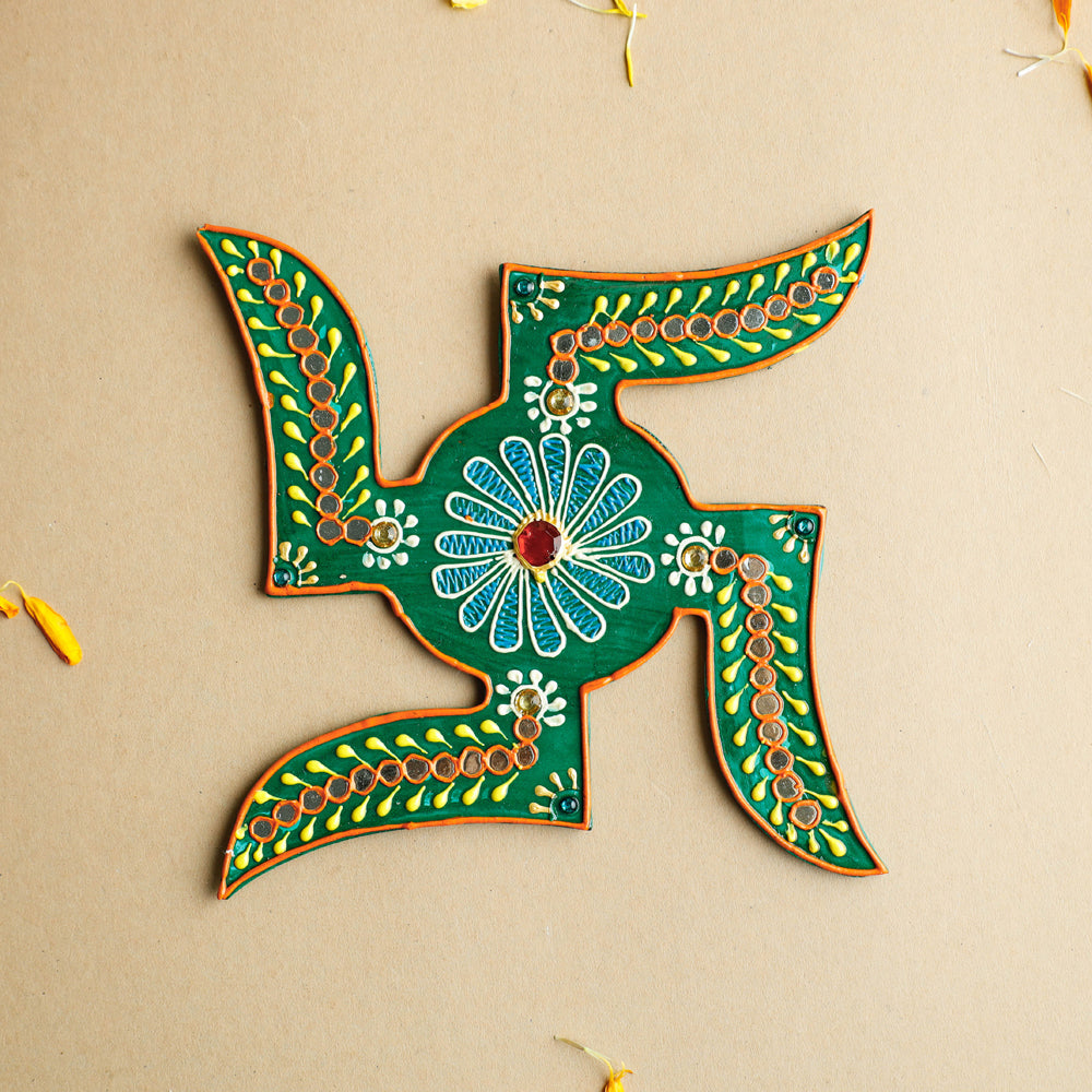Traditional Handpainted Wooden Swastik