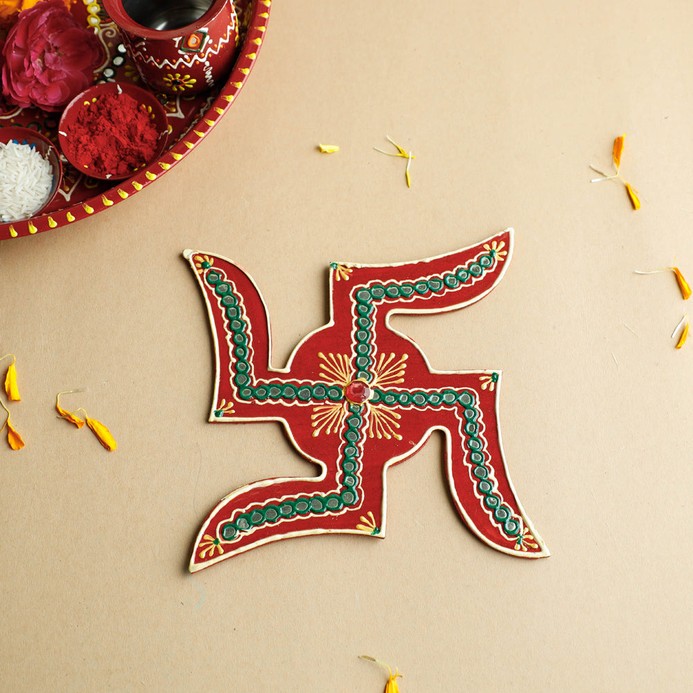 Traditional Handpainted Wooden Swastik