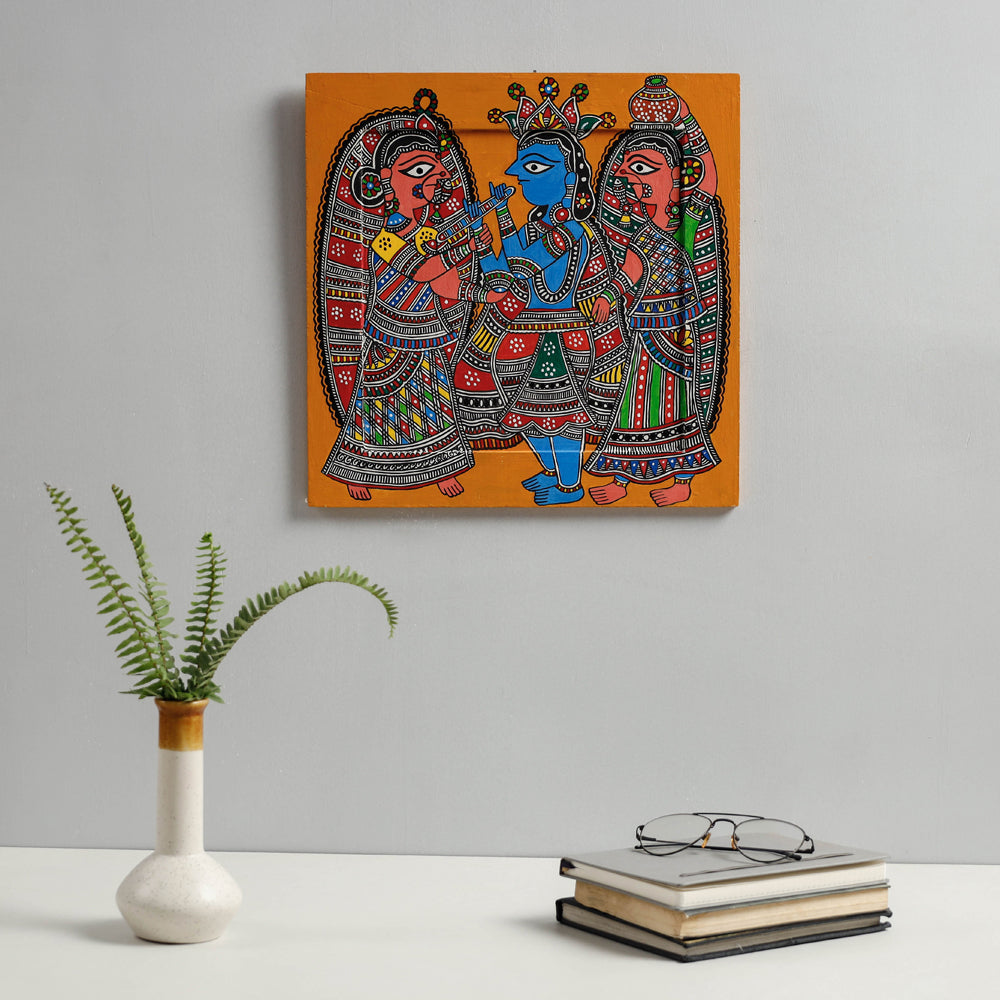 Traditional Madhubani Handpainted Wooden Wall Frame / Hanging