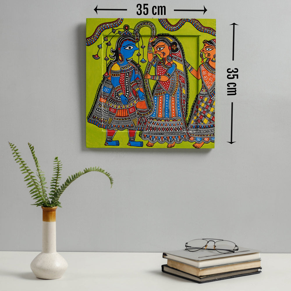 Traditional Madhubani Handpainted Wooden Wall Frame / Hanging