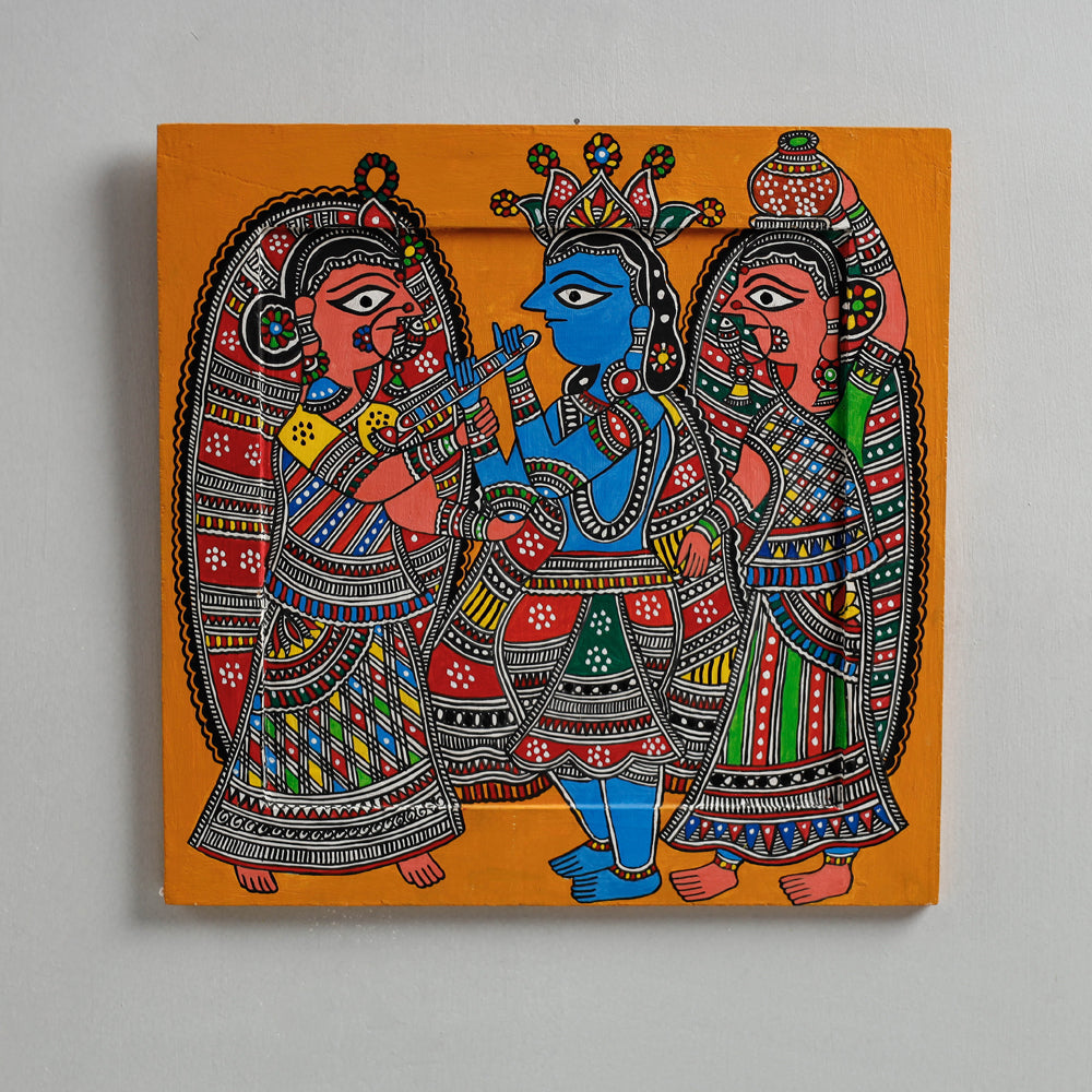 Traditional Madhubani Handpainted Wooden Wall Frame / Hanging