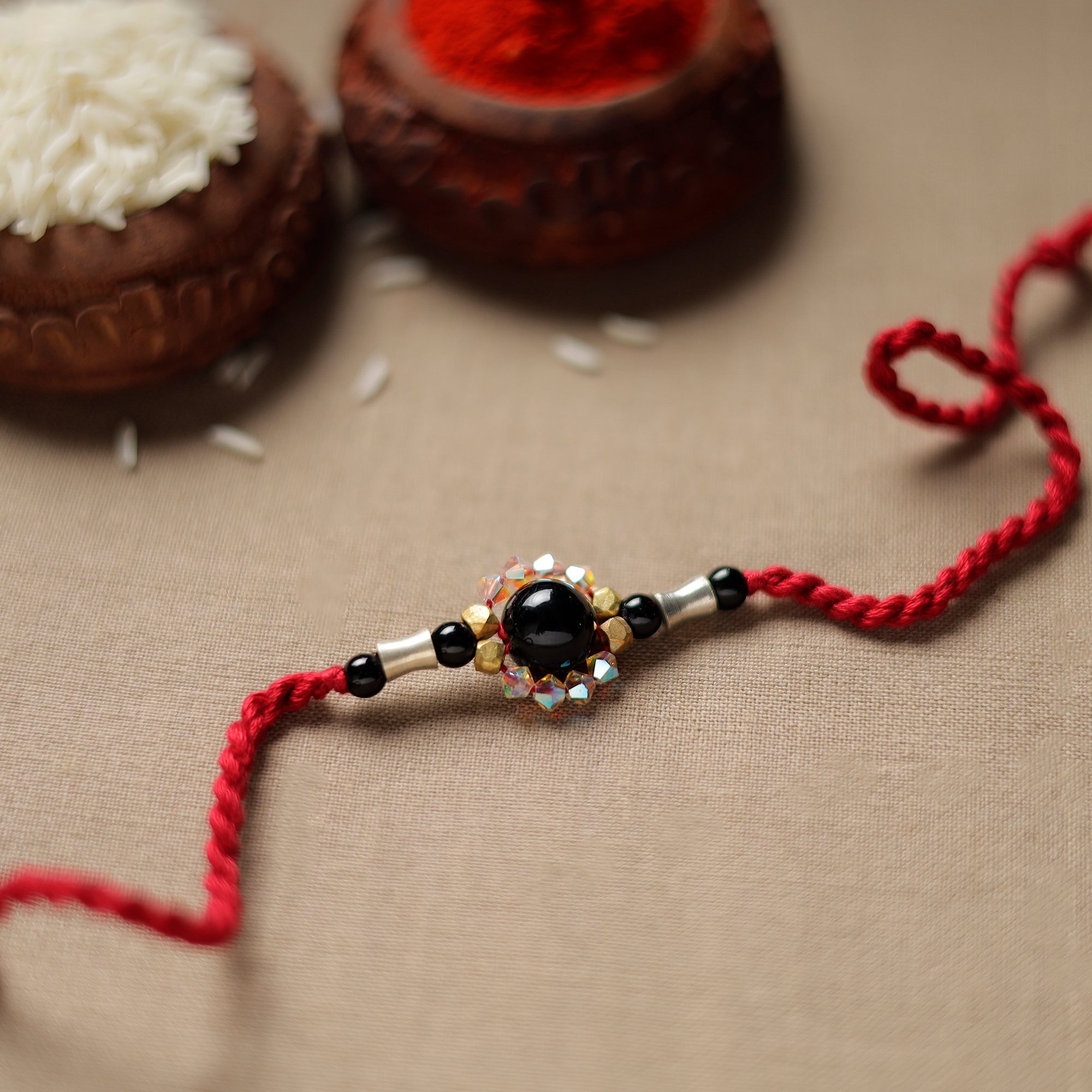 Green - Handcrafted Tribal Dokra Brass Thread Rakhi 58