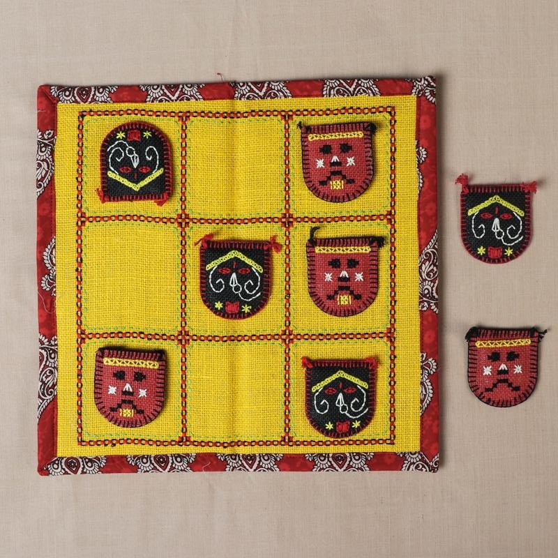 Tribal Hand Embroidered Jute Tic Tac Toe Game Online at iTokri.com