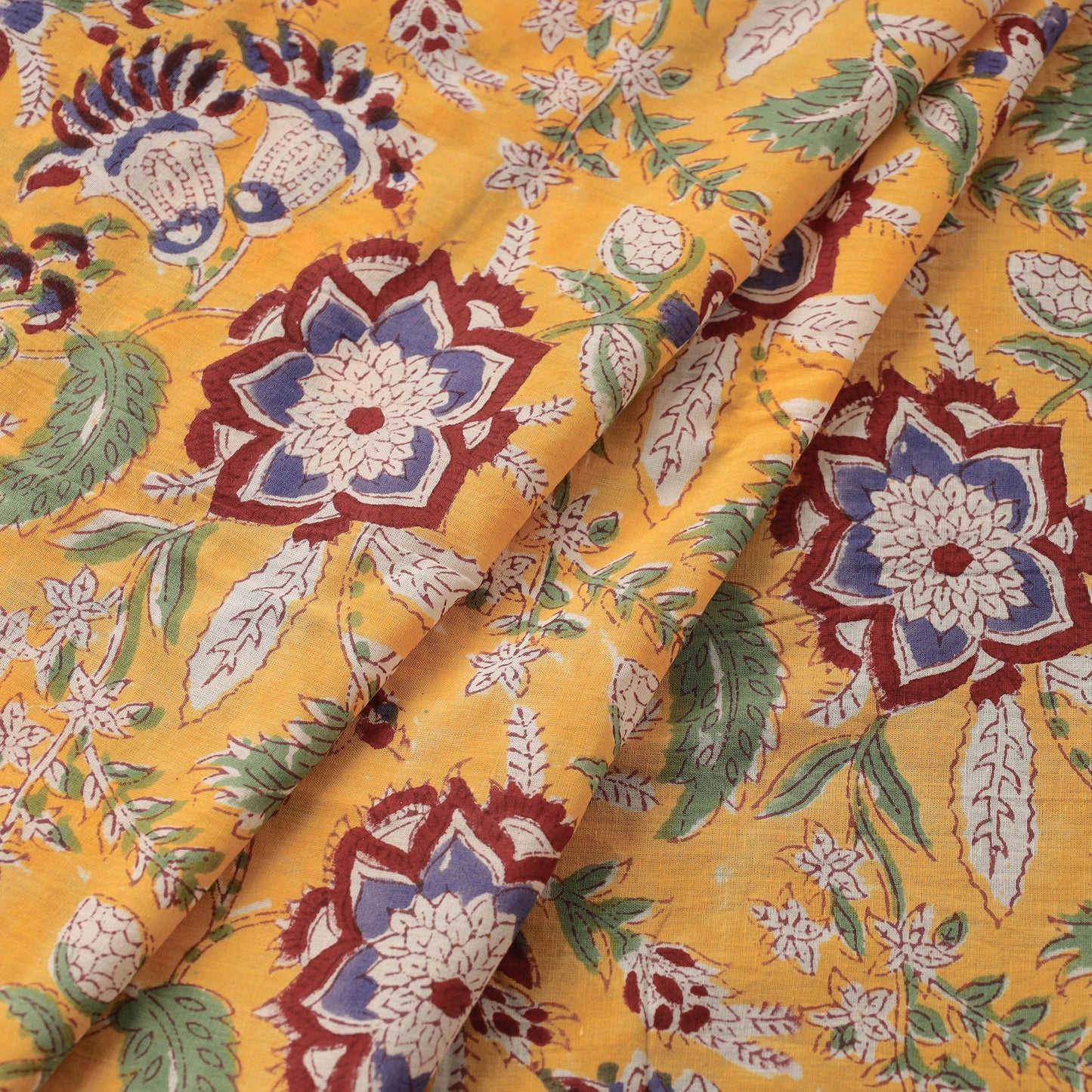 Buy Turmeric Yellow Floral Sanganeri Block Printed Cotton Fabric Online at iTokri.com