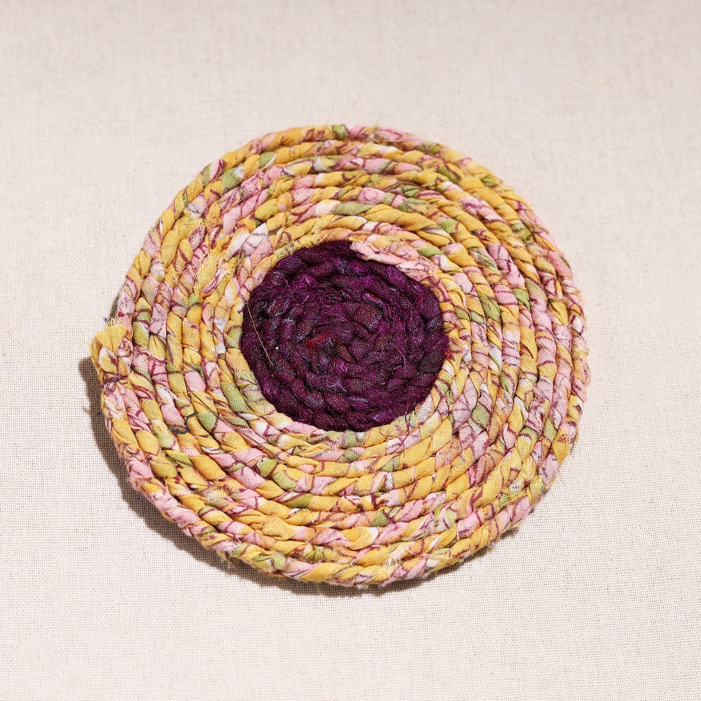 Upcycled Fabric Hand Braided Coaster
