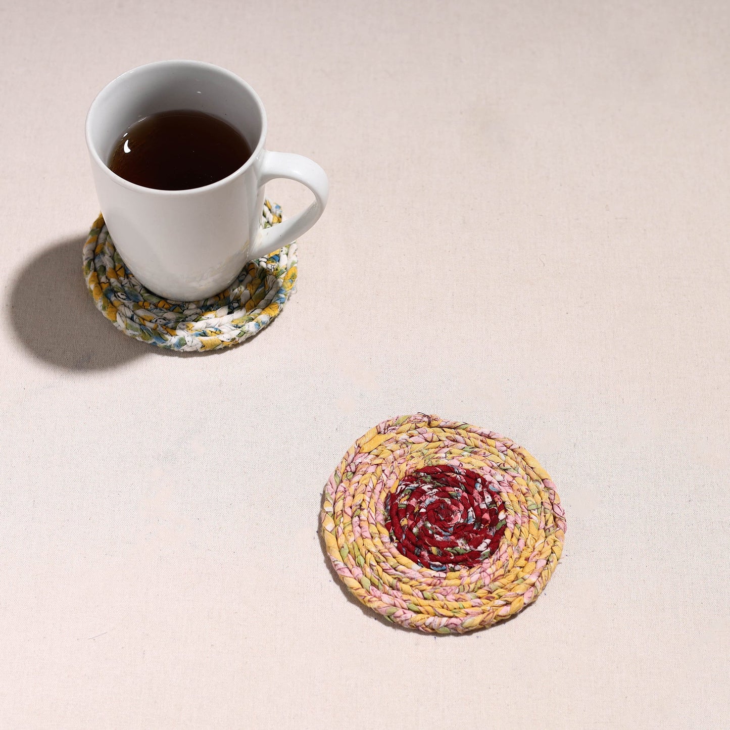 Upcycled Fabric Hand Braided Coaster