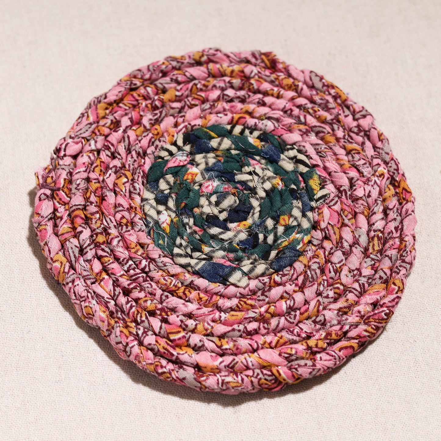 Upcycled Fabric Hand Braided Coaster