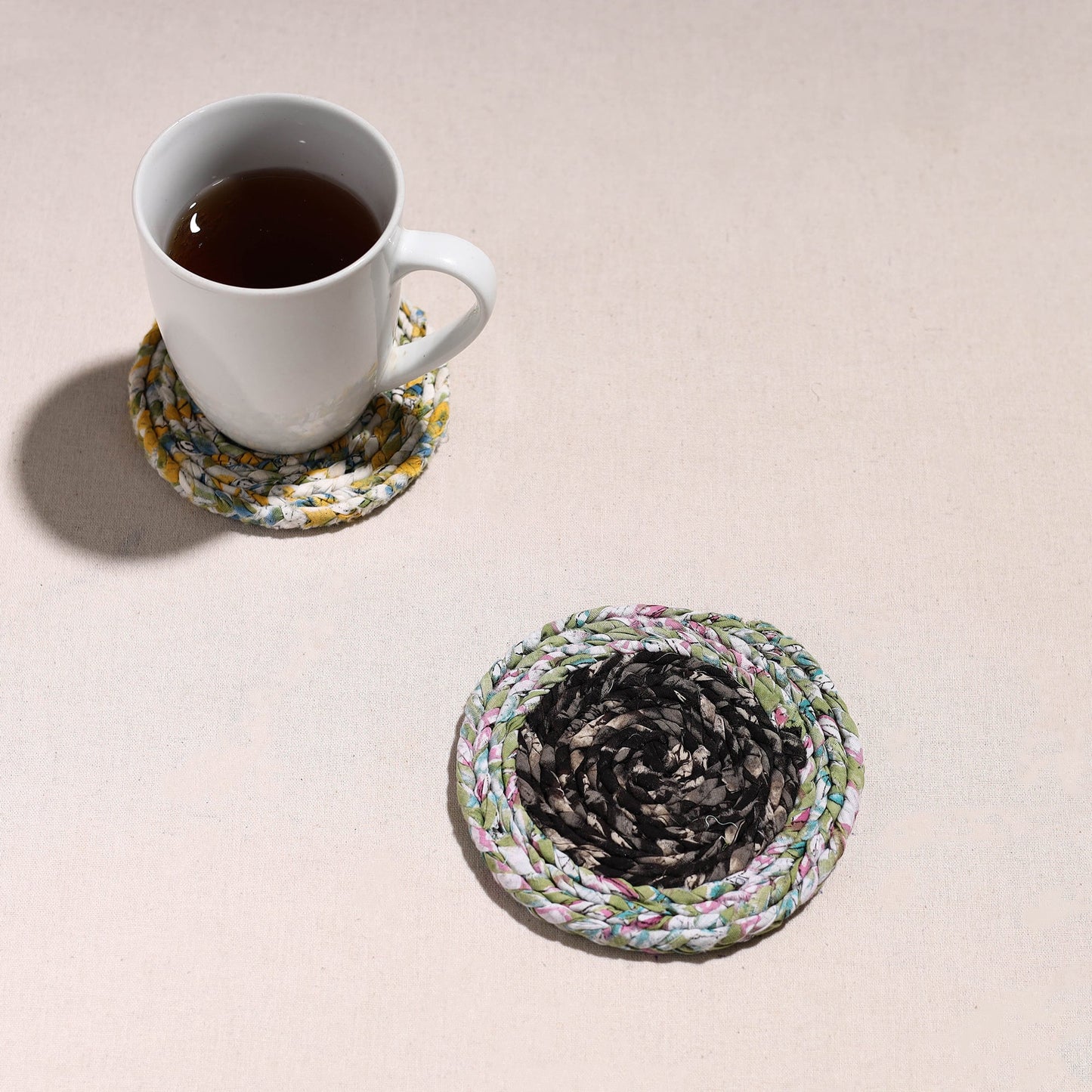 Upcycled Fabric Hand Braided Coaster