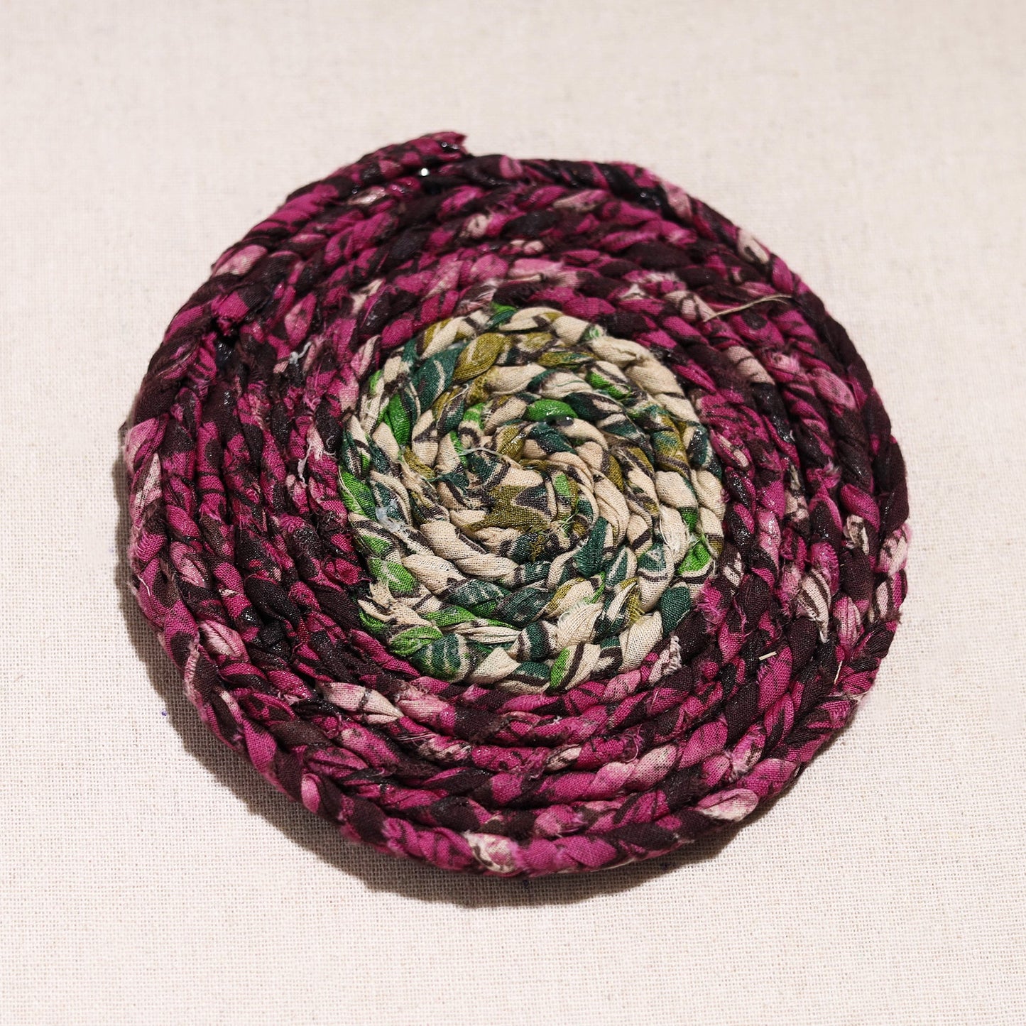 Upcycled Fabric Hand Braided Coaster