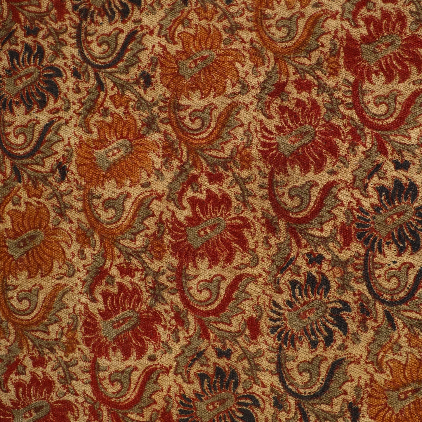 Red Warangal Weave Kalamkari Block Printed Cotton Carpet / Durrie / Rug