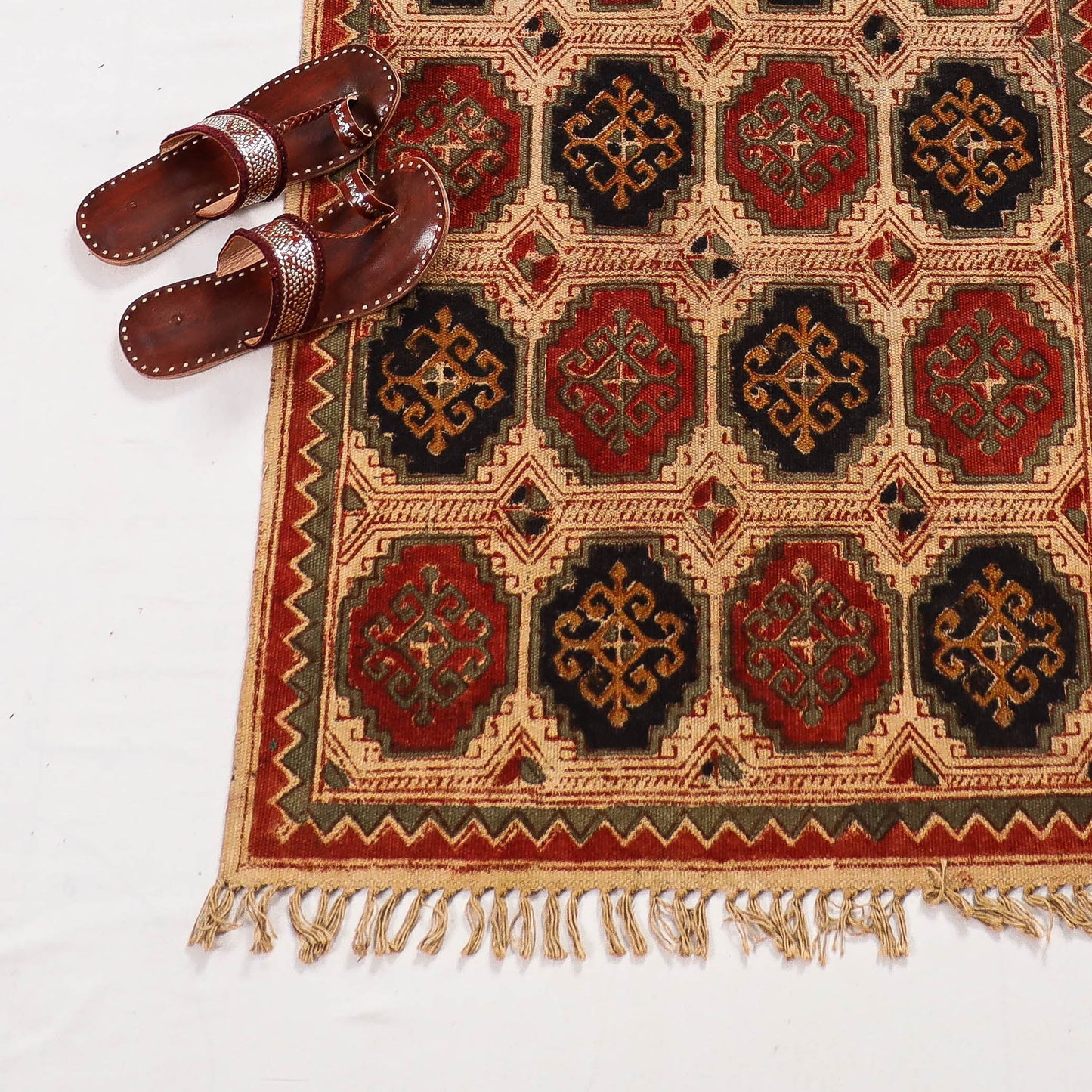 Warangal Weave Kalamkari Block Printed Cotton Durrie