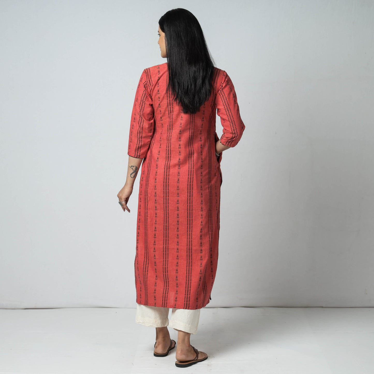 Jacquard Cotton Long Kurta for Women