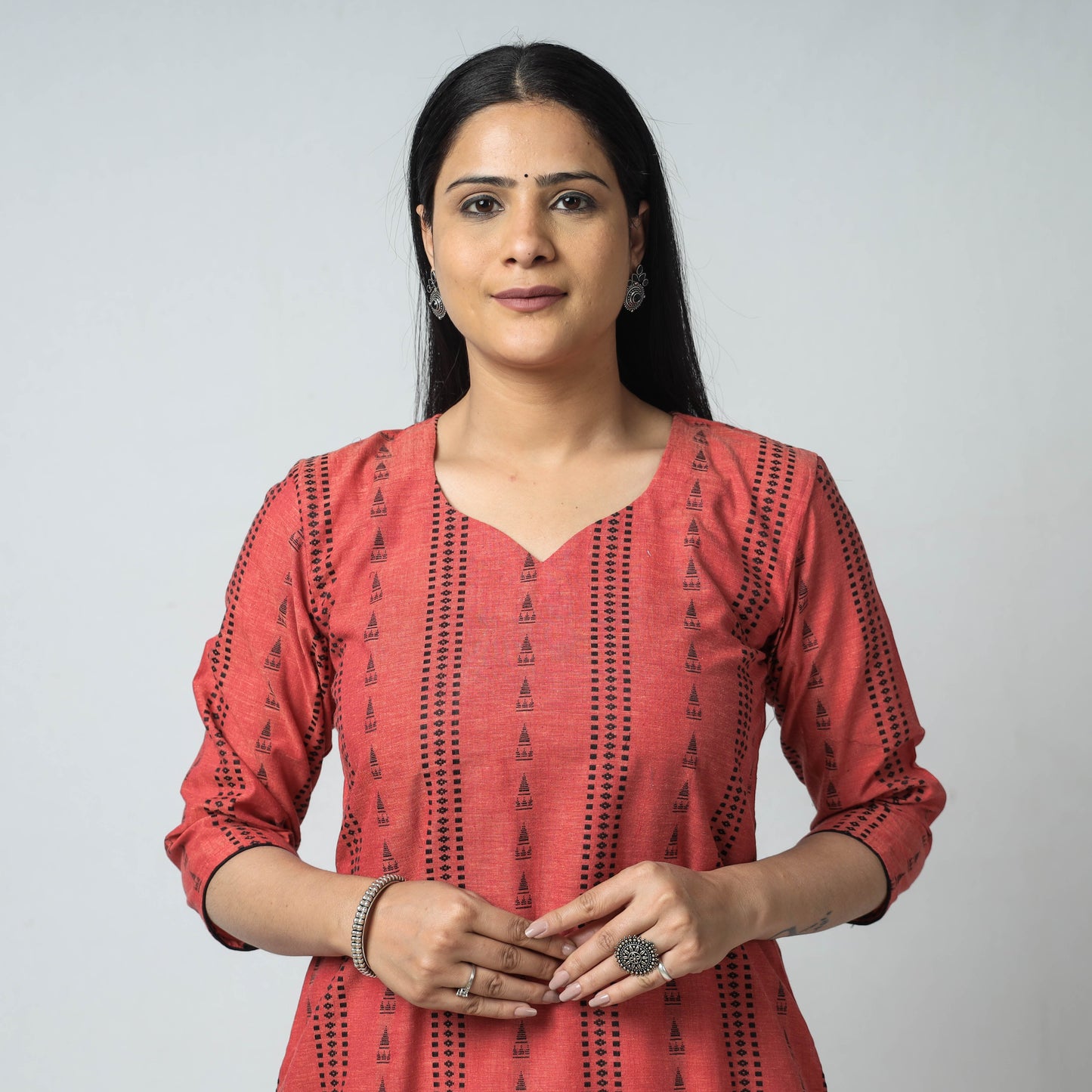 Jacquard Cotton Long Kurta for Women