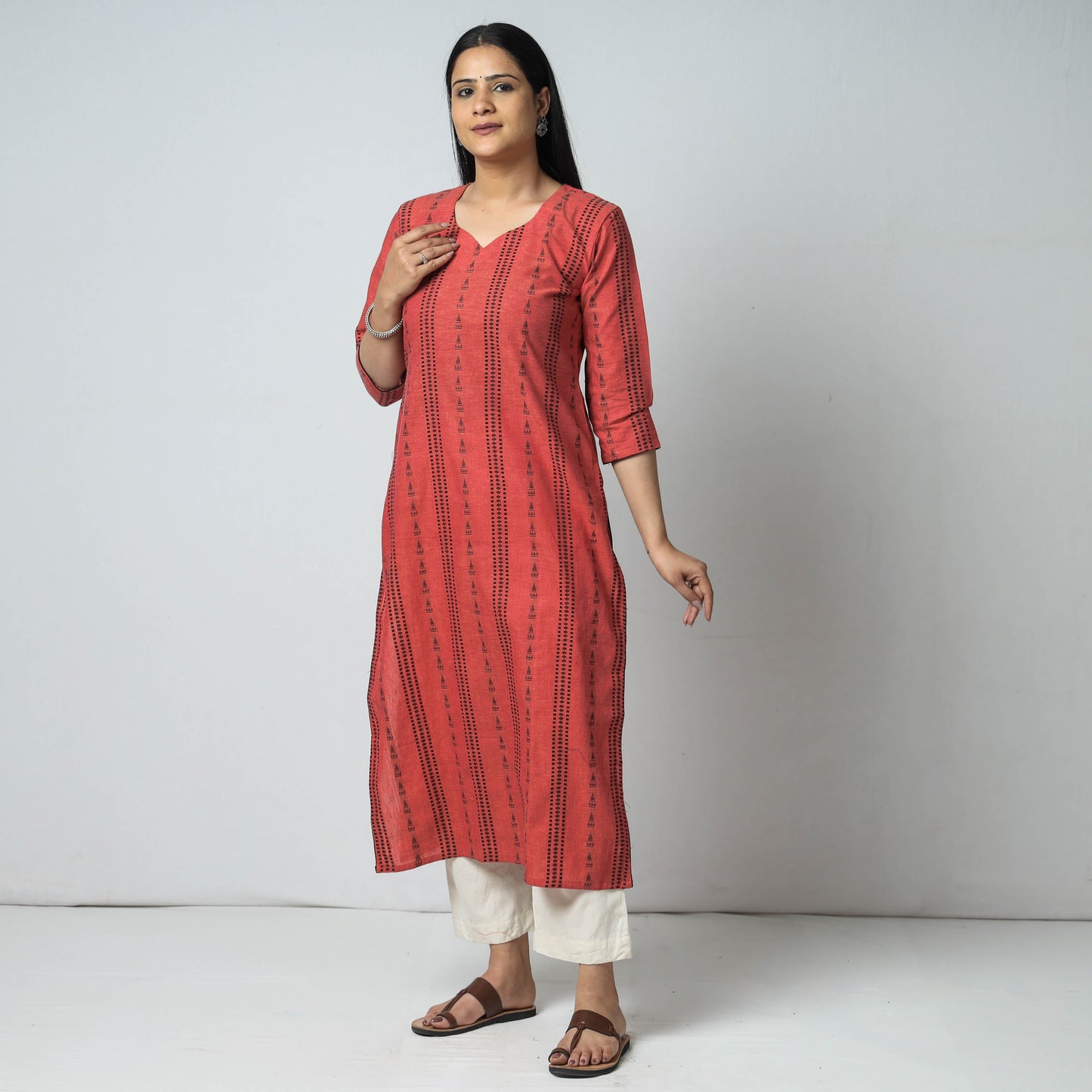 Jacquard Cotton Long Kurta for Women