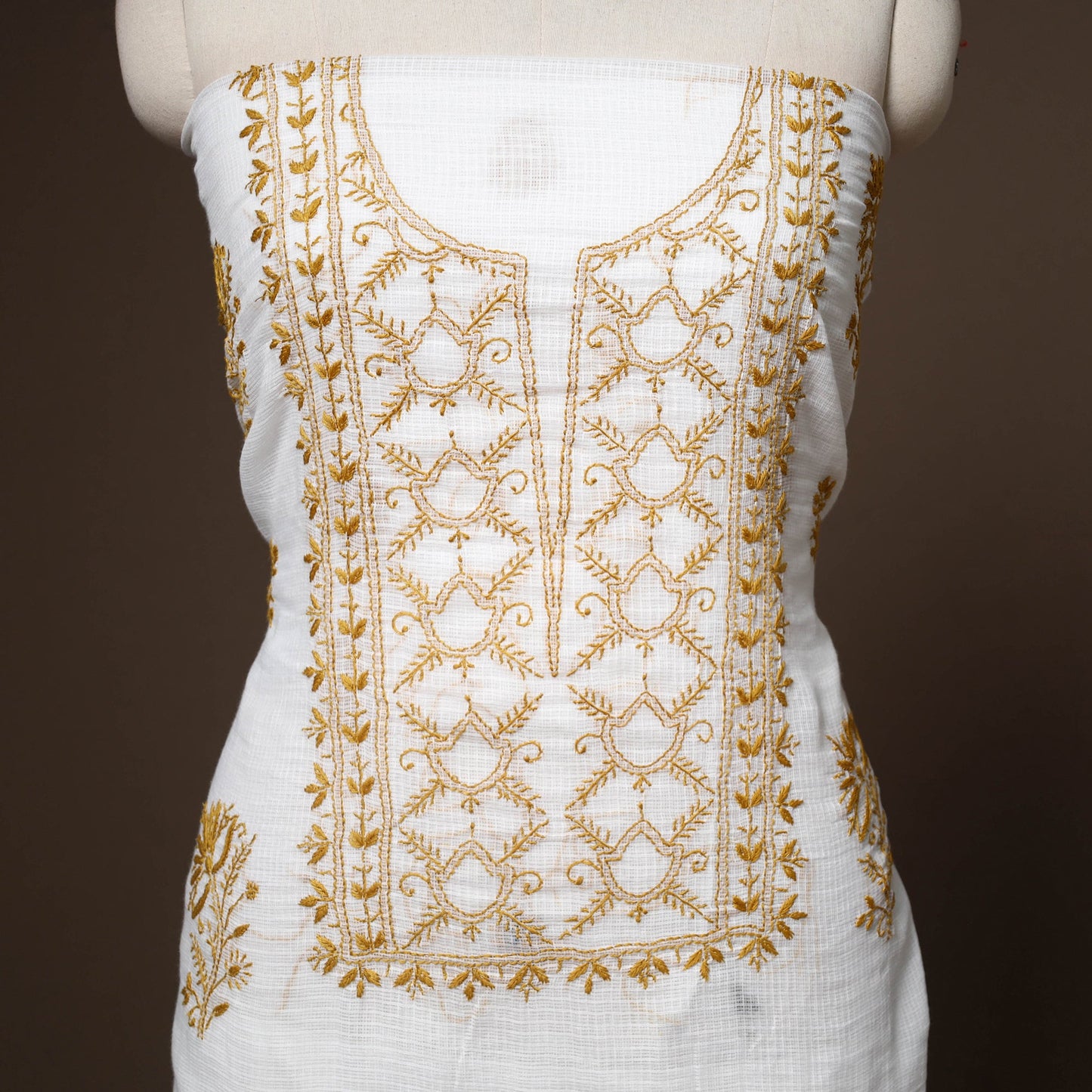 White - 2pc kota doria cotton unstitched lucknow chikankari